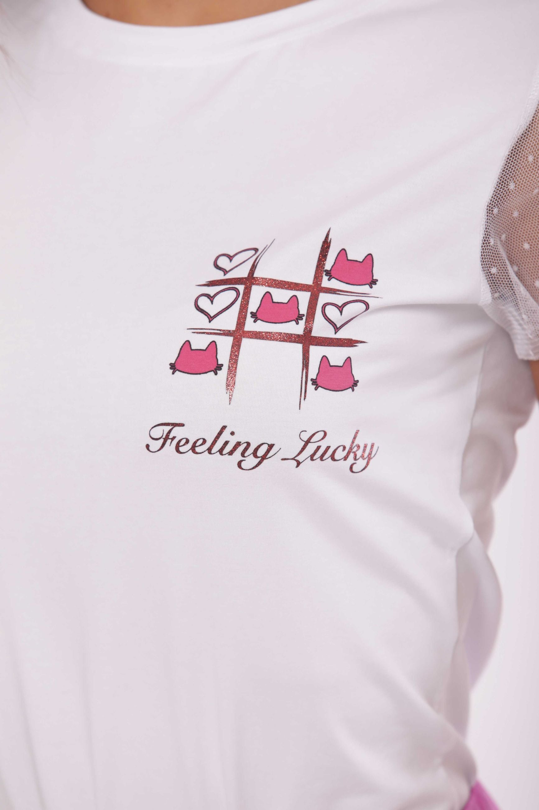 Minimua T-shirt Feeling Lucky con Maniche in Tulle