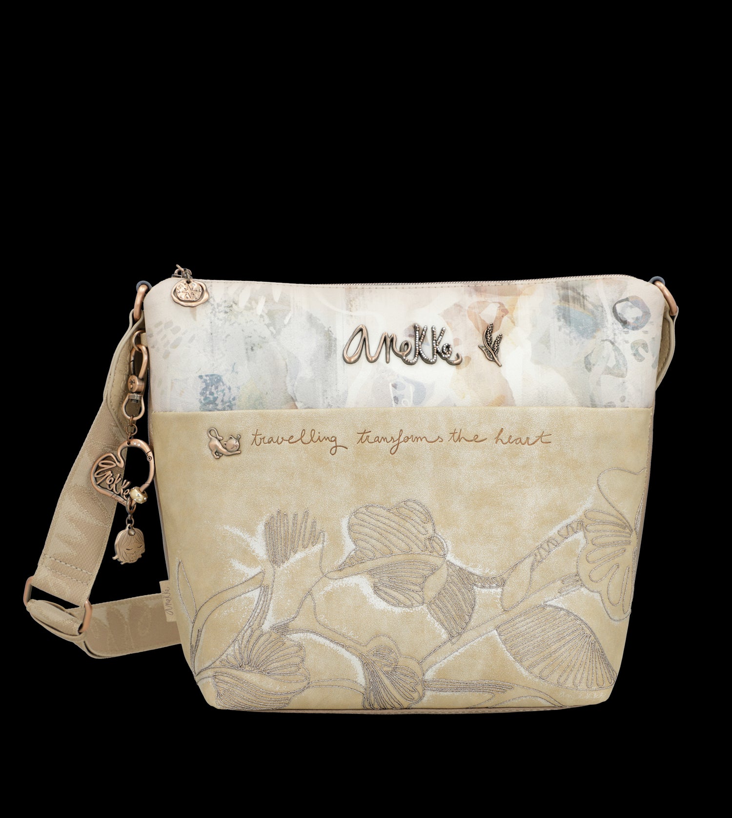 Borsa a tracolla Anekke elegante e capiente con dettagli ricamati