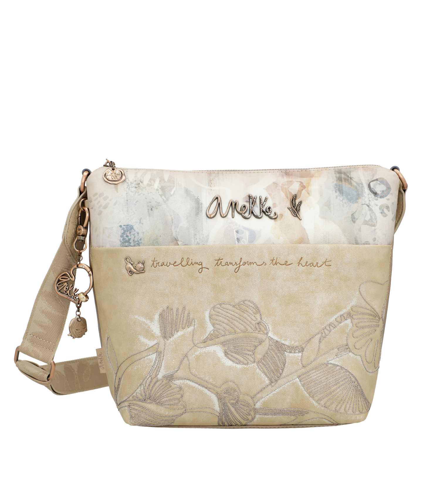 Borsa a tracolla Anekke elegante e capiente con dettagli ricamati Beige TU | Giò Fashion