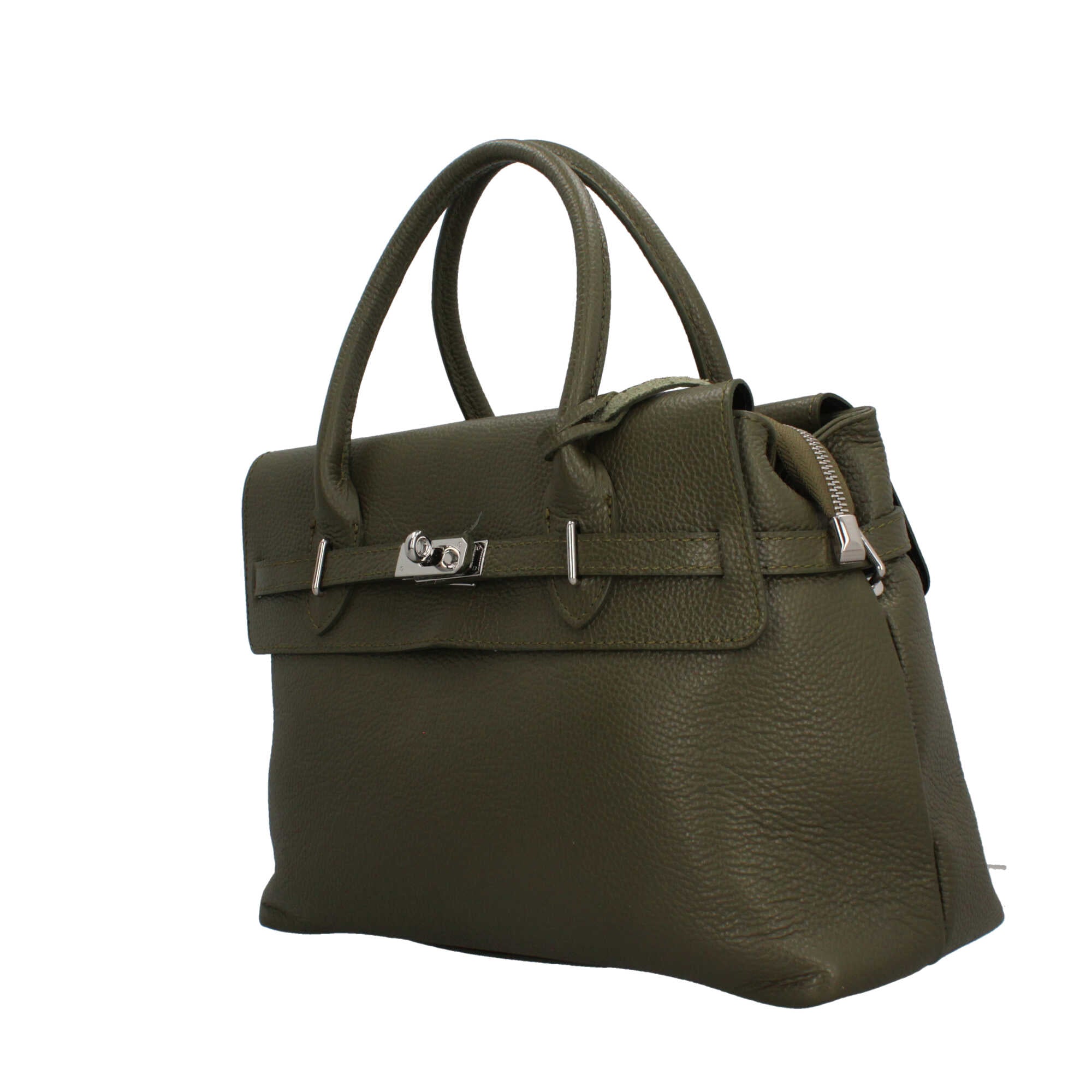 Borsa Made in Italy con manici rigidi e chiusura con dettaglio metallico