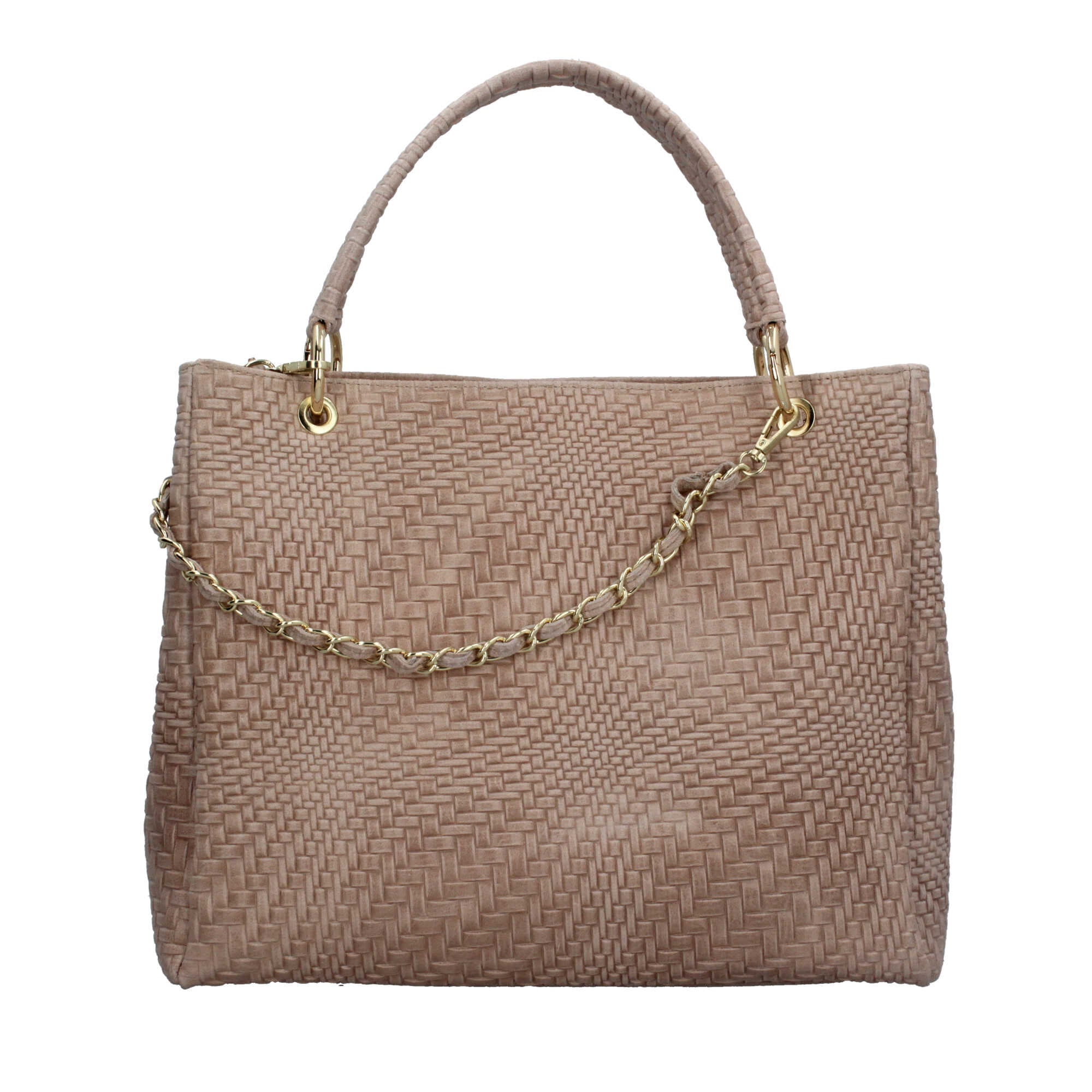 Borsa Made in Italy in vera pelle intrecciata con manico rigido