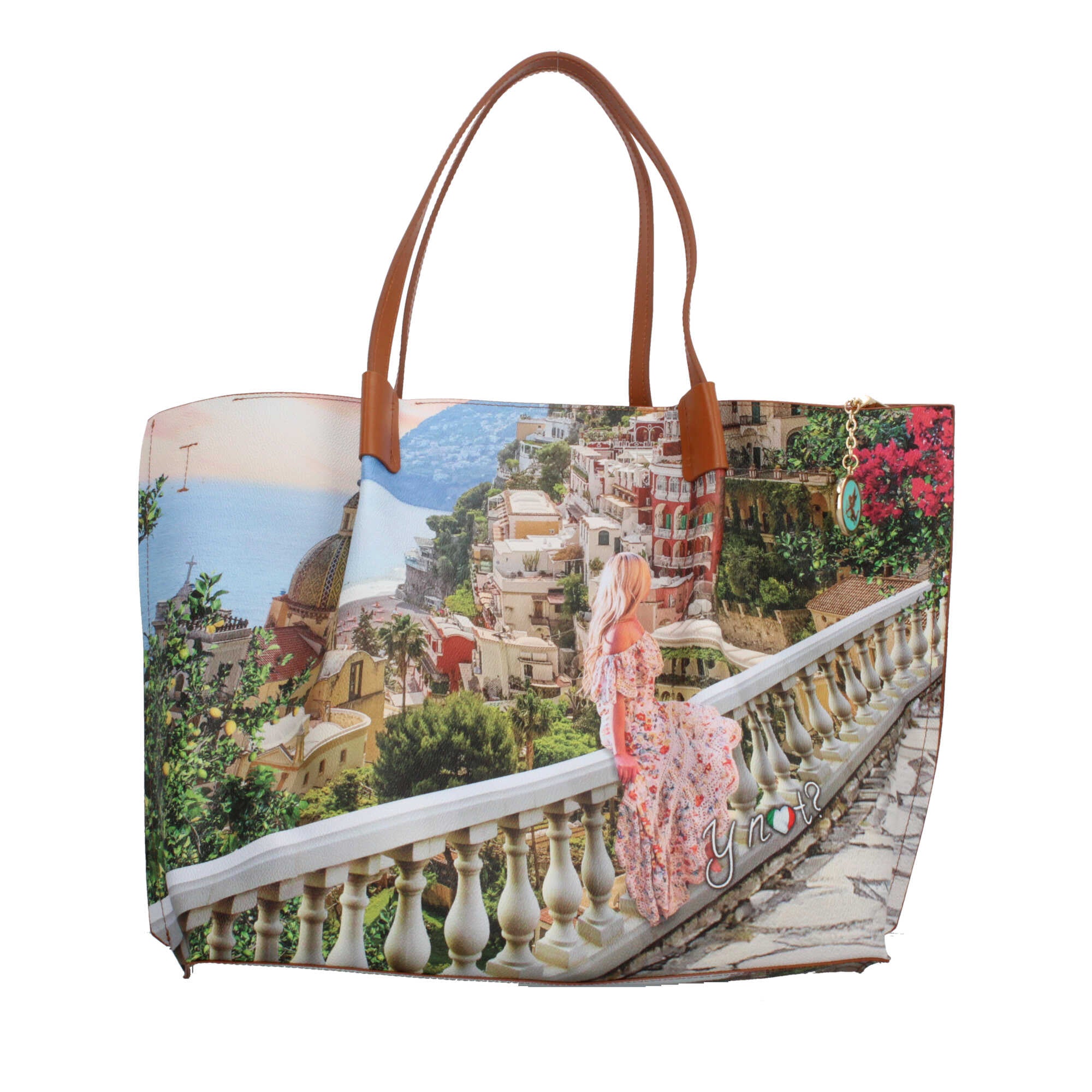 Shopping bag YNot capiente con stampa artistica e doppio manico