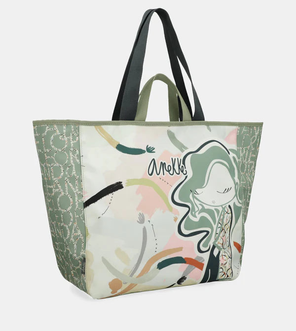 Borsa Shopper Anekke con Design Artistico e Manici Resistenti Verde TU | Giò Fashion