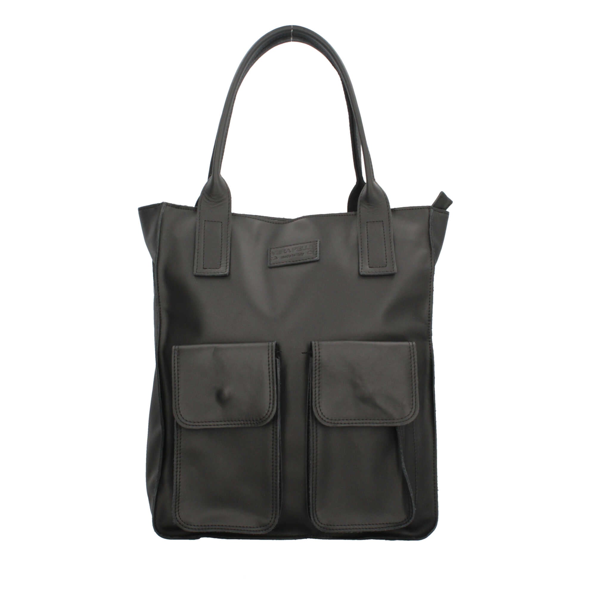 Borsa Made in Italy shopper in vera pelle con manici lunghi