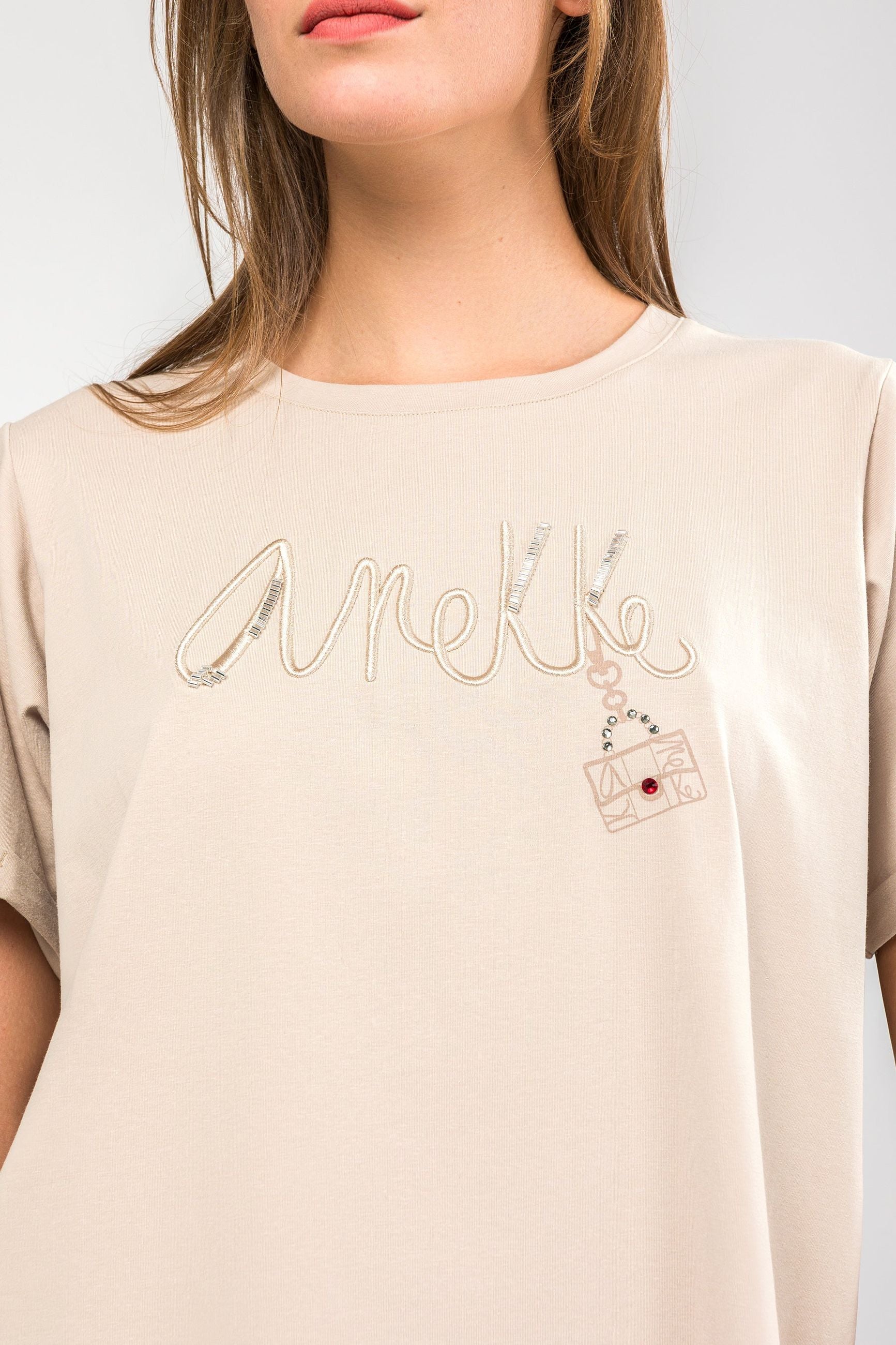 T-shirt Anekke donna con logo ricamato Beige L/XL | Giò Fashion