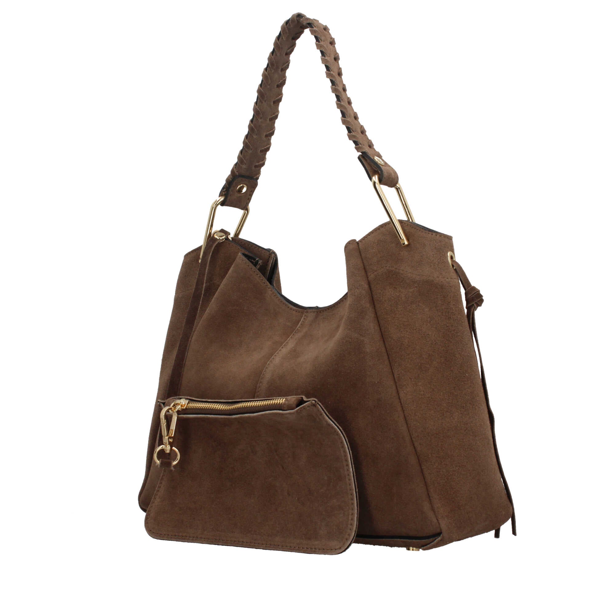 Borsa Made in Italy a spalla in vera pelle con manico intrecciato