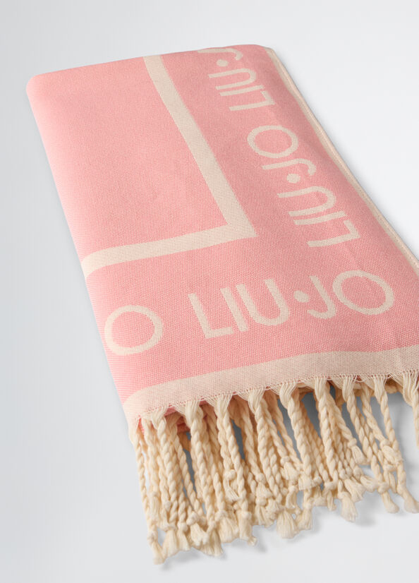 Telo mare Liu Jo con logo e frange intrecciate Rosa TU | Giò Fashion