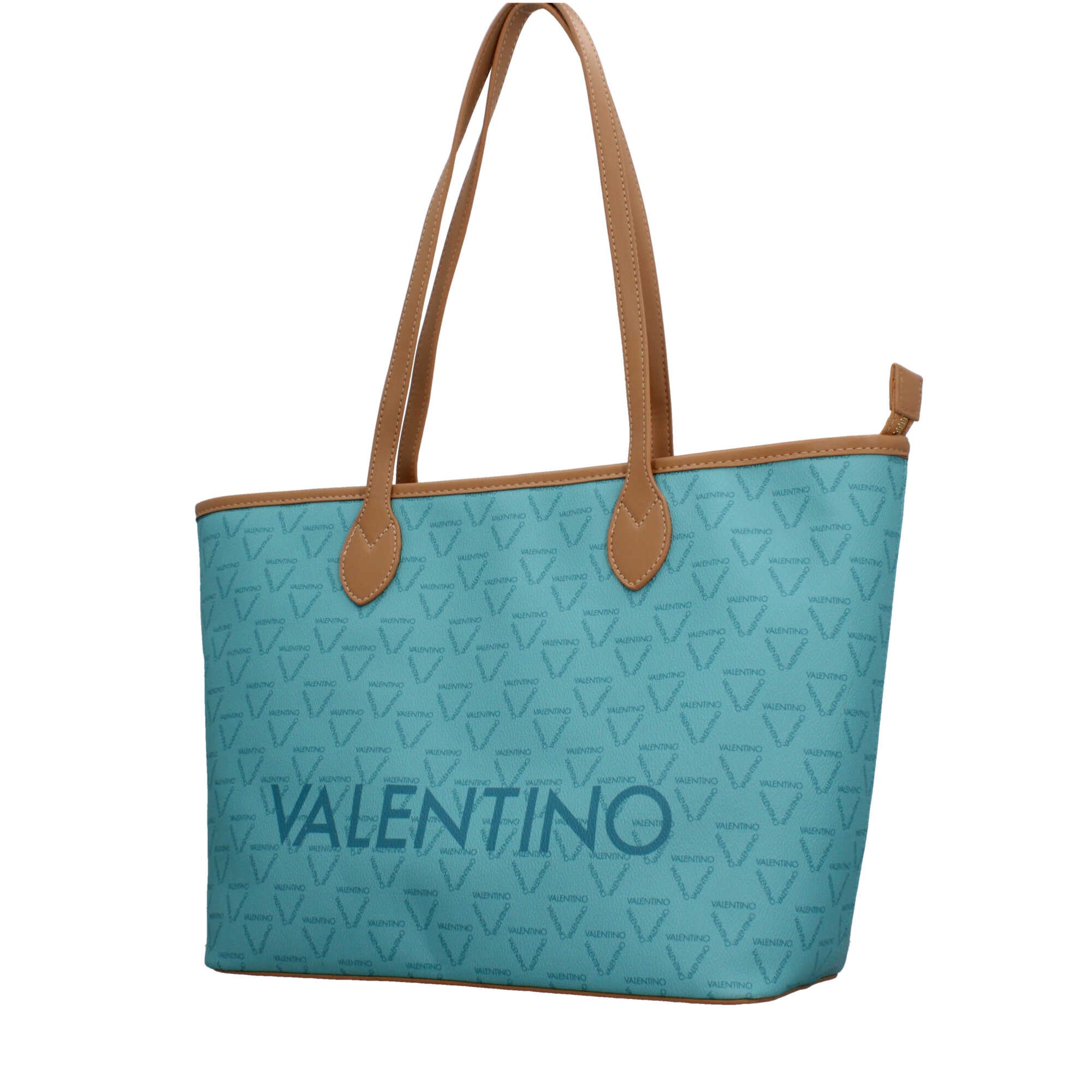 Borsa Valentino shopper in pelle sintetica con logo frontale AZZURRO TU | Giò Fashion