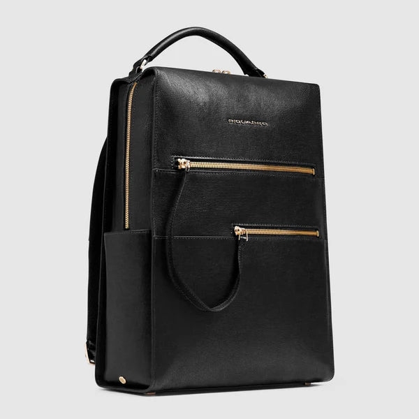 Zaino Piquadro in pelle con doppia tasca frontale e manico superiore