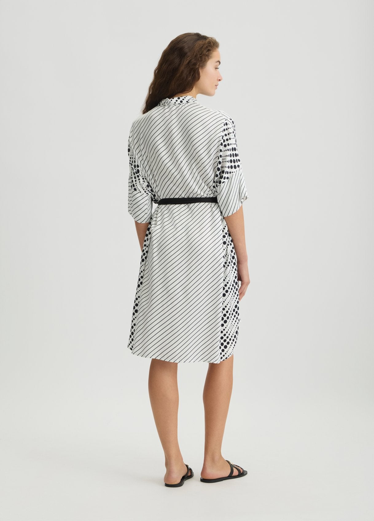 Liu Jo Vestito Chemisier Midi con Stampa Geometrica Bianco L/XL | Giò Fashion