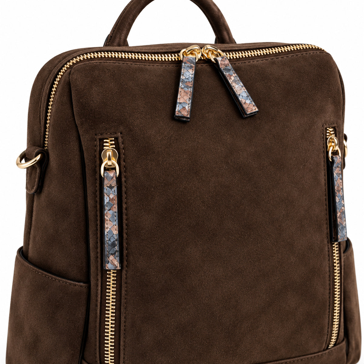 PashBag Zaino Donna Effetto Scamosciato con Tasche Zip