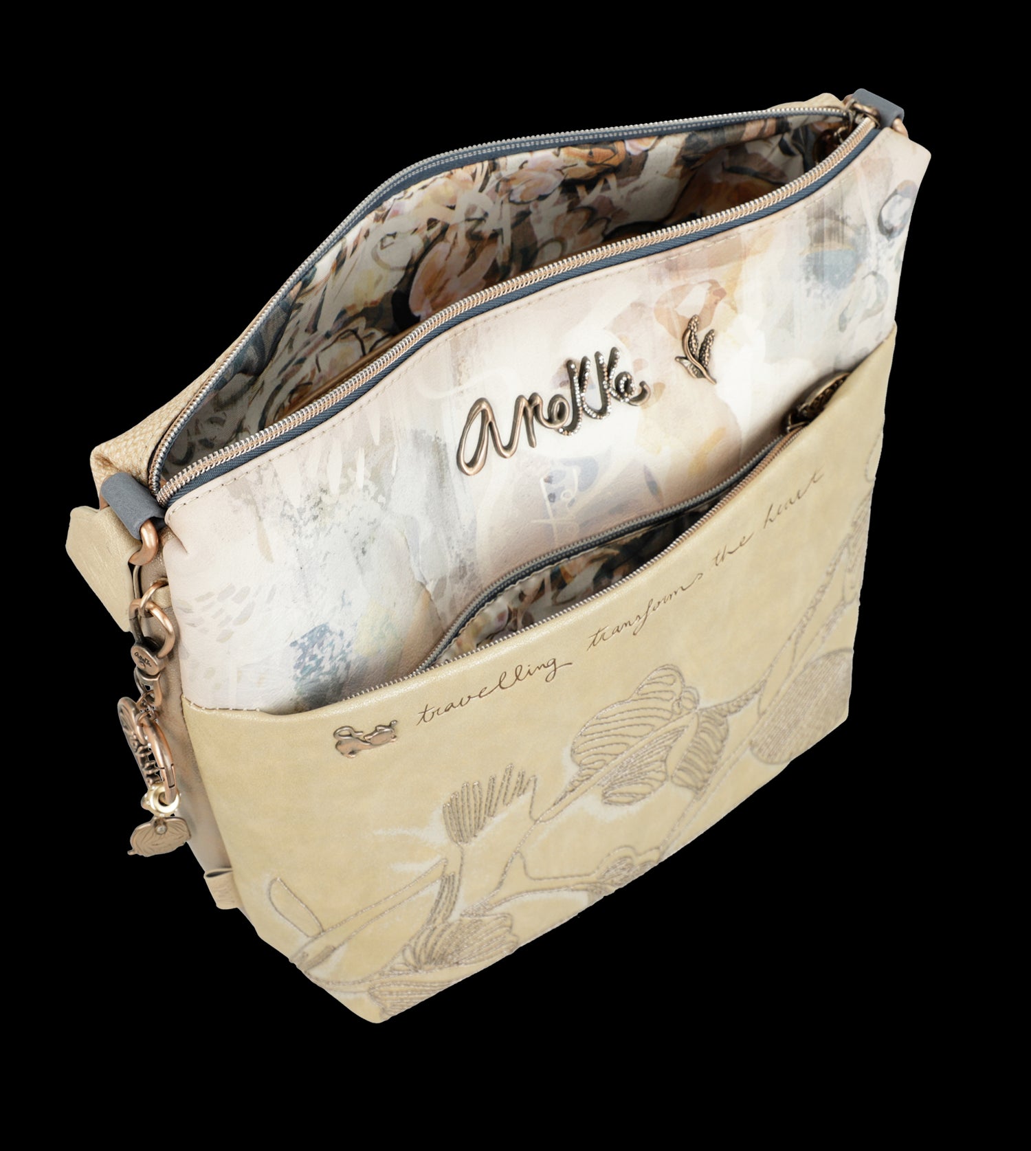 Borsa a tracolla Anekke elegante e capiente con dettagli ricamati