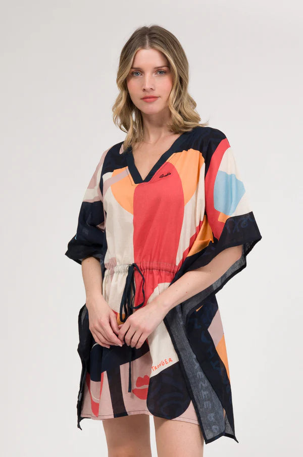 Anekke kimono donna corto con coulisse e stampa artistica moderna Nero TU | Giò Fashion