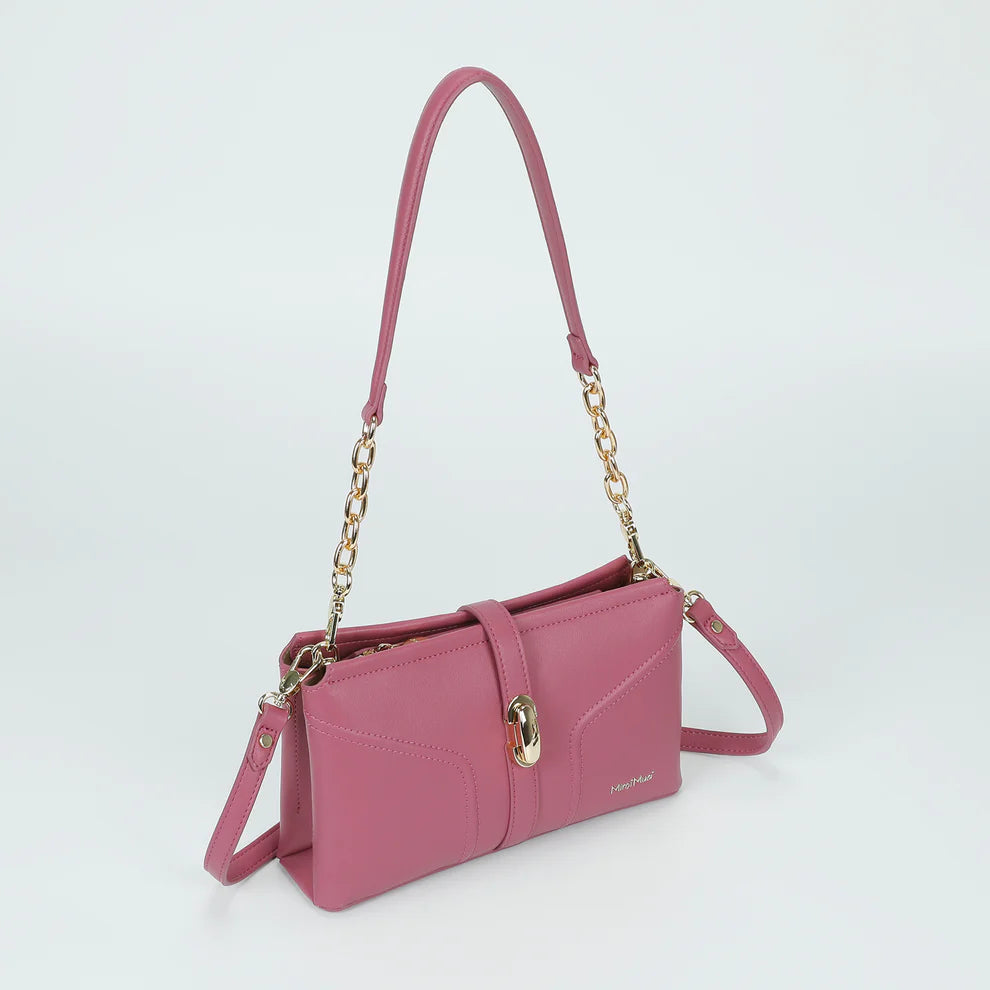 Borsa a spalla Mimi Mua con catena dorata e dettaglio centrale Rosa TU | Giò Fashion