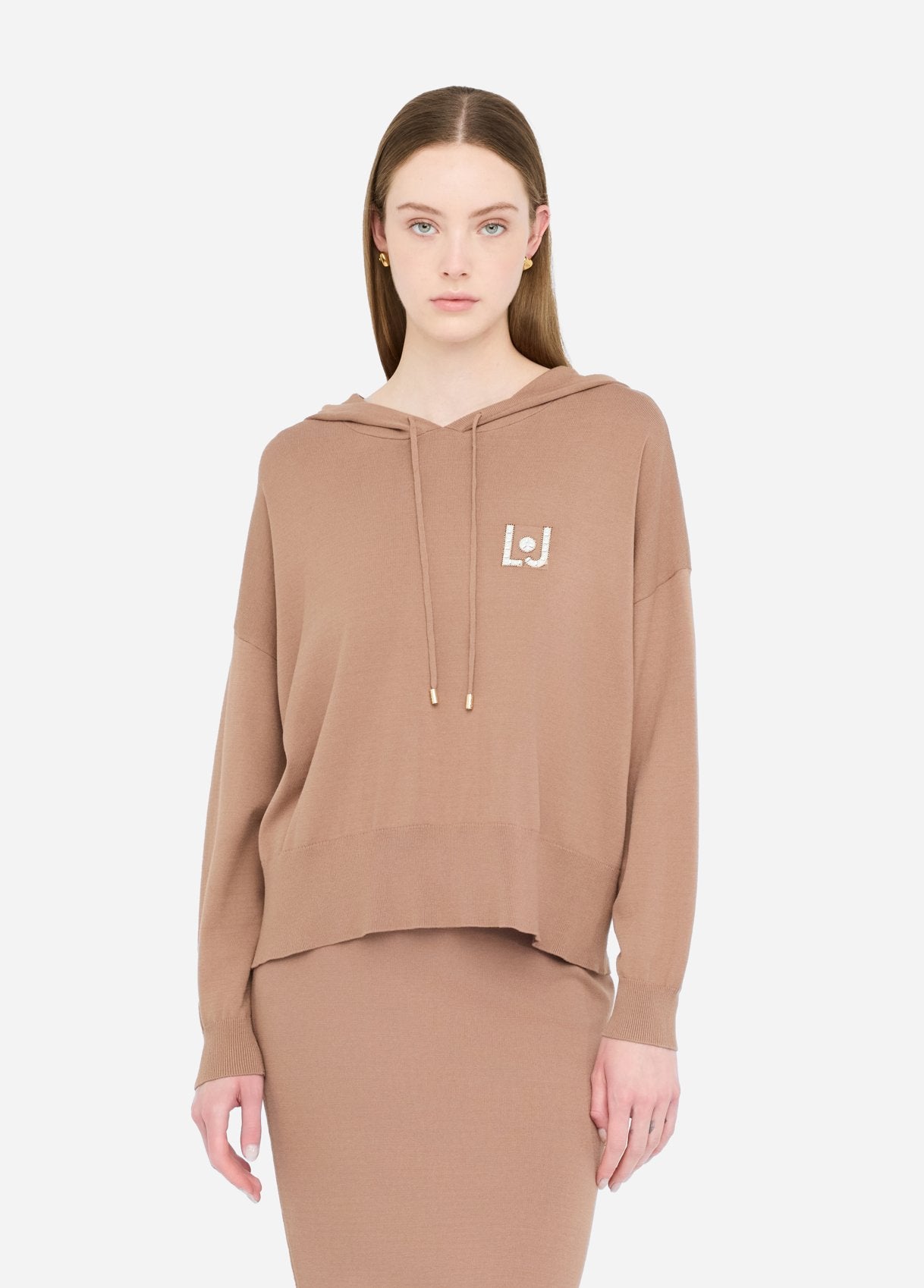 Felpa con cappuccio Liu Jo e logo LJ Marrone L | Giò Fashion
