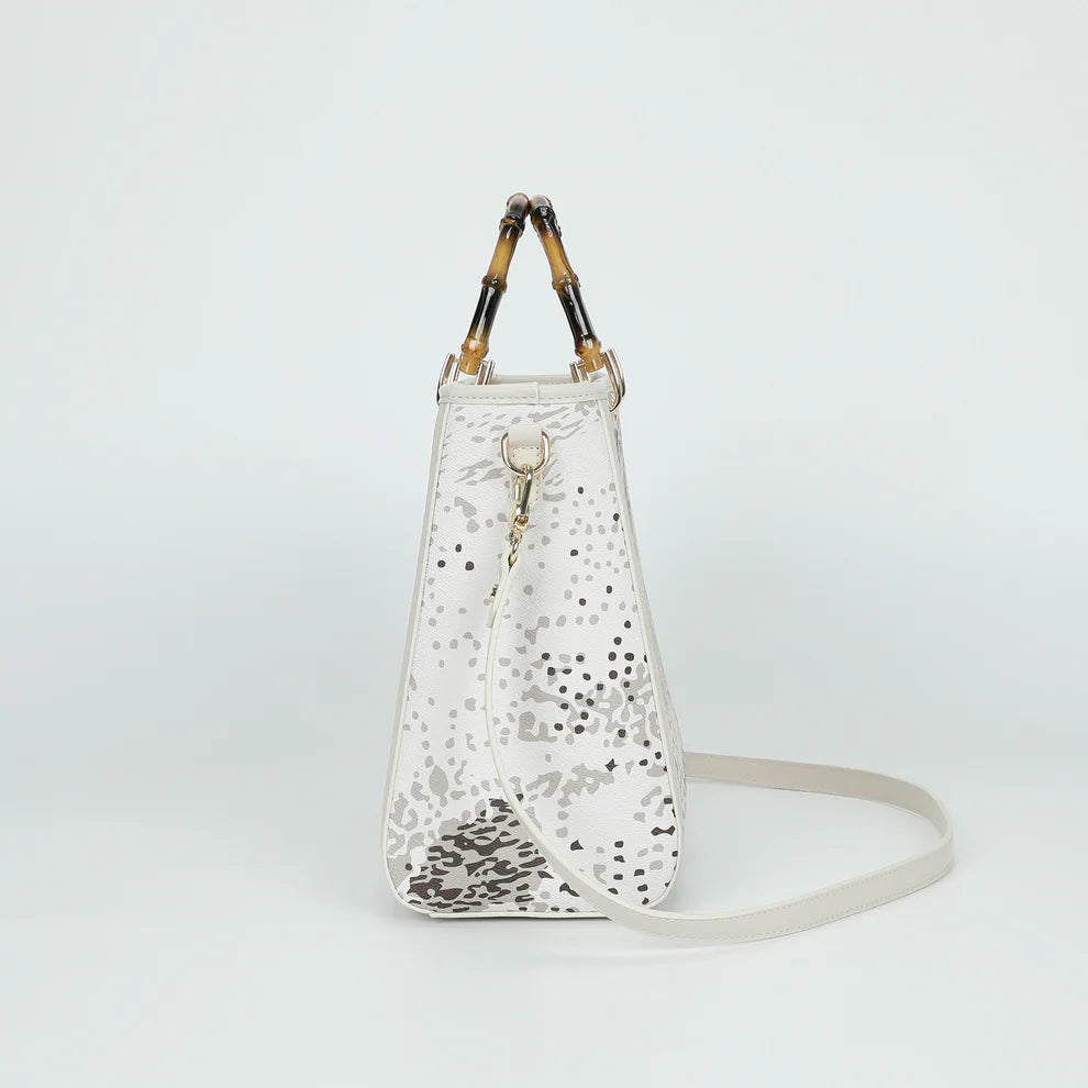 Borsa a mano Mimi Mua con stampa astratta e manici bamboo