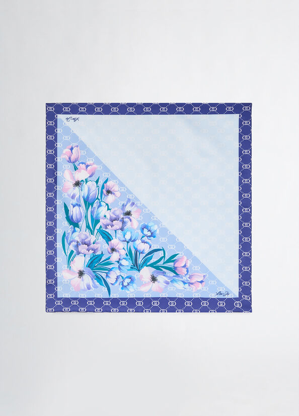 Foulard Liu Jo con fantasia floreale e bordi logati BLU TU | Giò Fashion