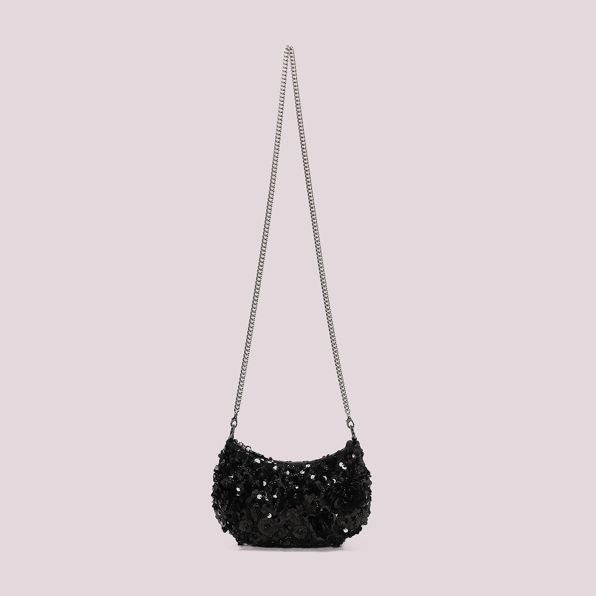 Mimi Mua borsa a spalla gioiello con paillettes e tracolla catena NERO TU | Giò Fashion