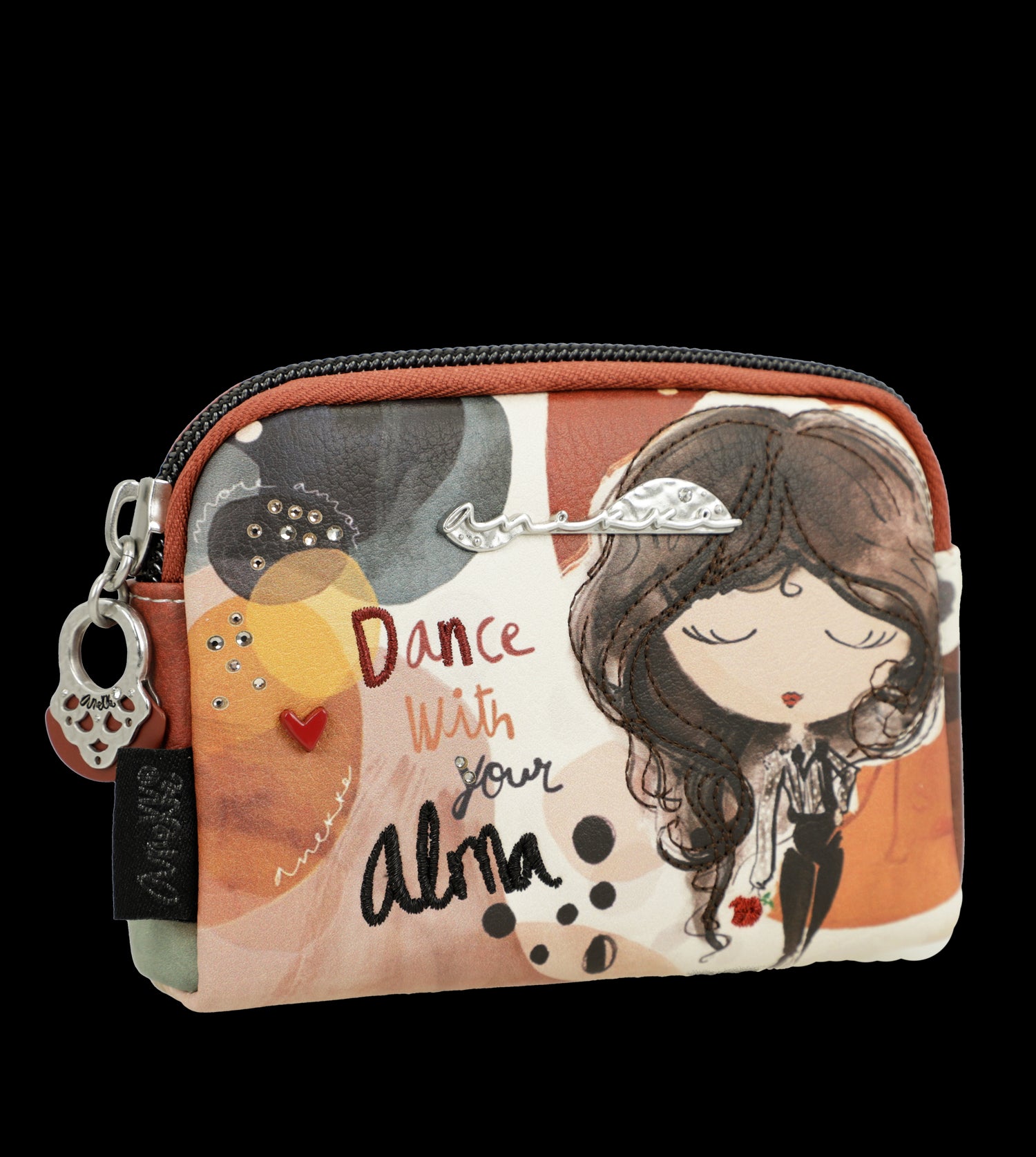 Portamonete Anekke compatto con zip e design artistico