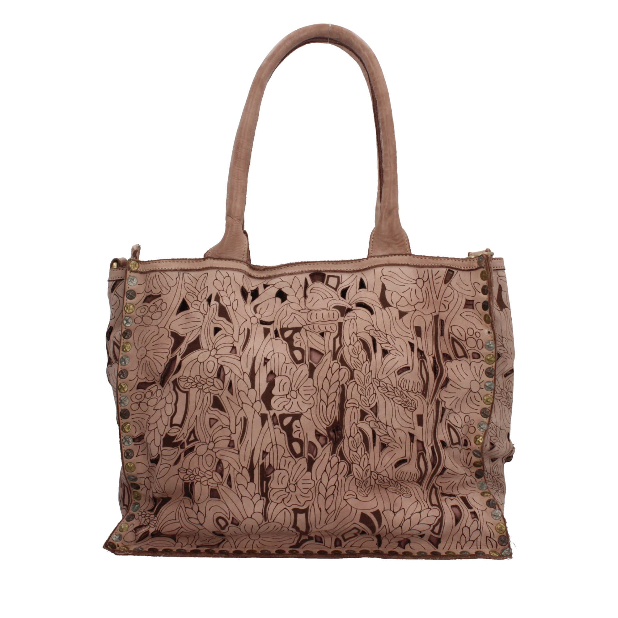 Borsa a spalla con traforo floreale e manico corto rinforzato
