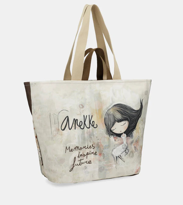 Borsa Shopper Anekke con Illustrazione Artistica e Manici Resistenti Beige TU | Giò Fashion