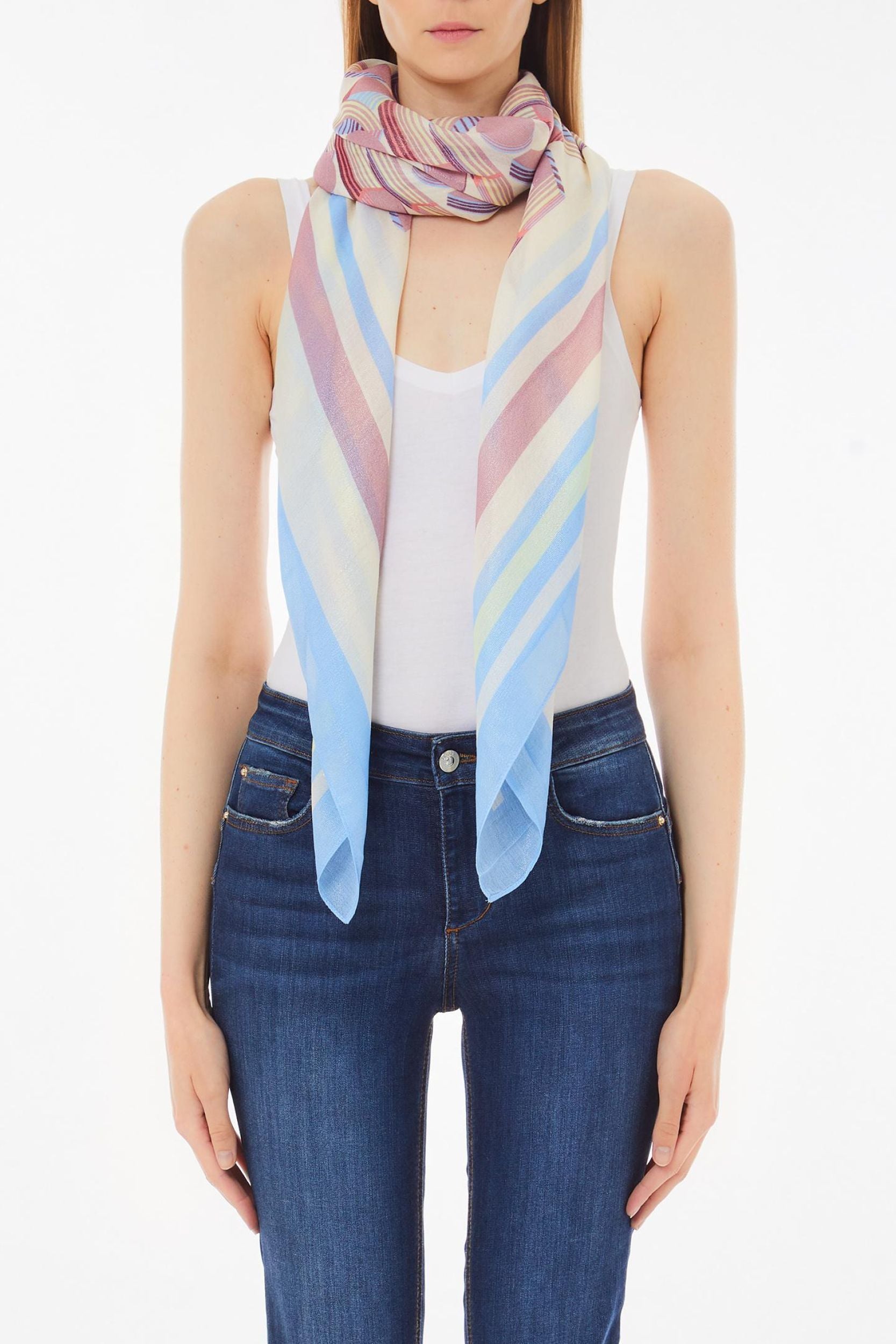 Liu Jo foulard elegante con logo e righe multicolor AZZURRO TU | Giò Fashion