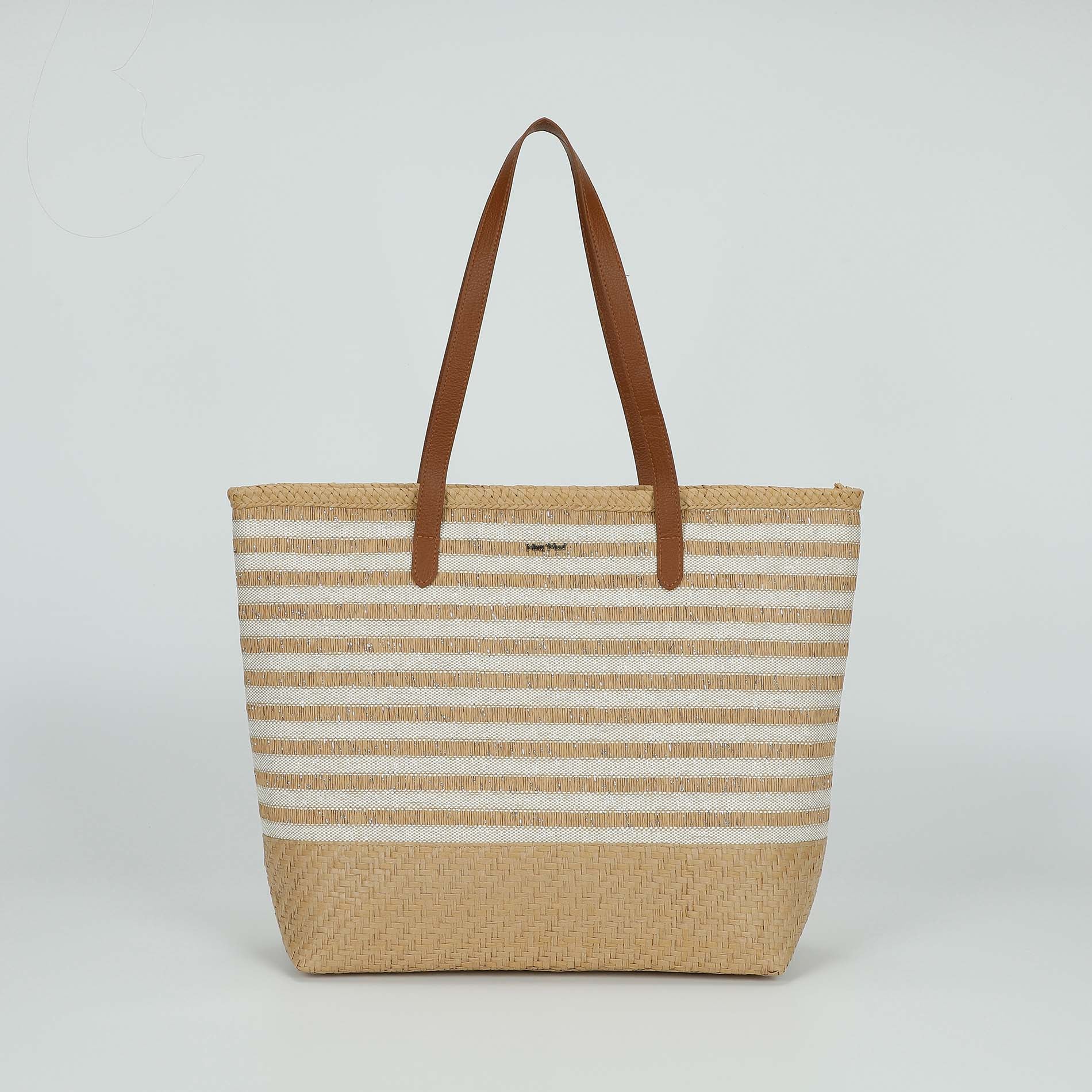 Borsa Mimi Mua in paglia intrecciata con manici lunghi