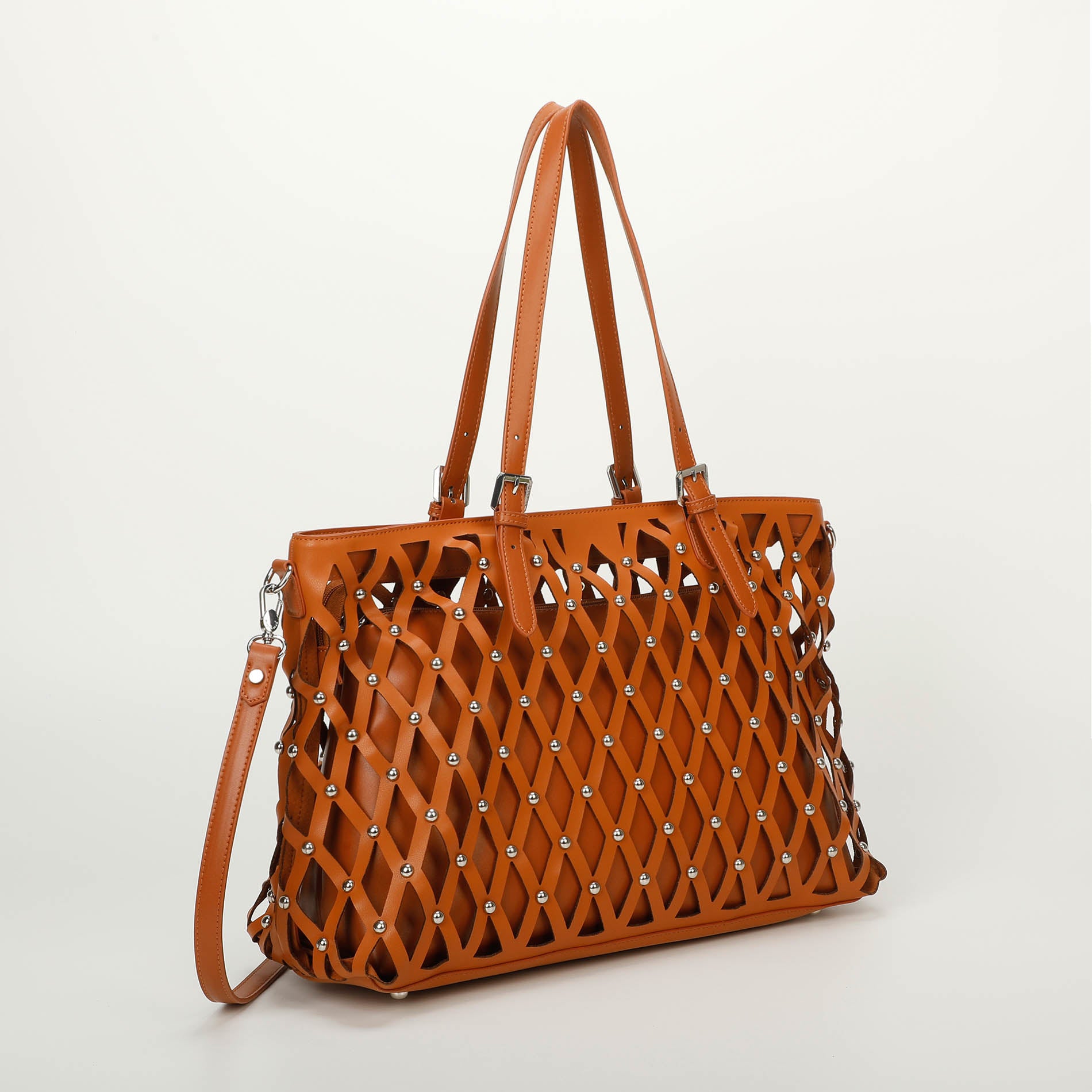 Mimi Mua borsa shopping effetto rete con borchie