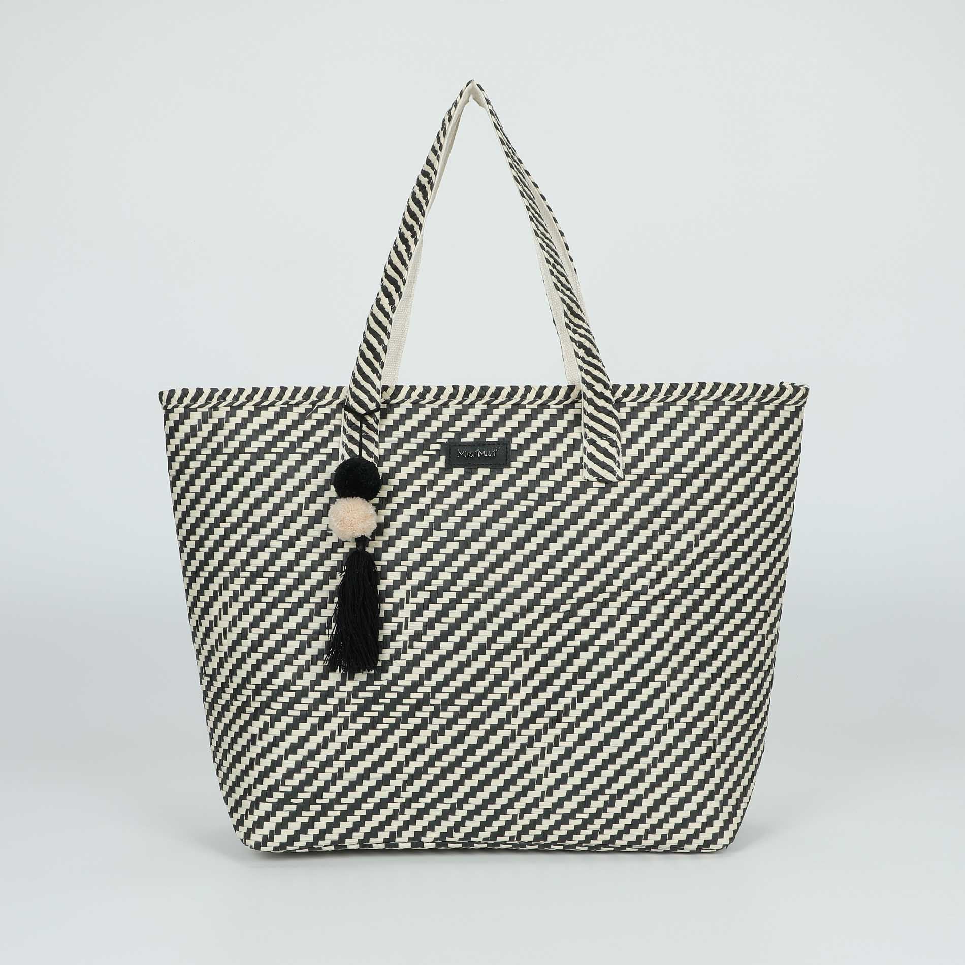 Mimi Mua borsa shopper a righe in paglia intrecciata