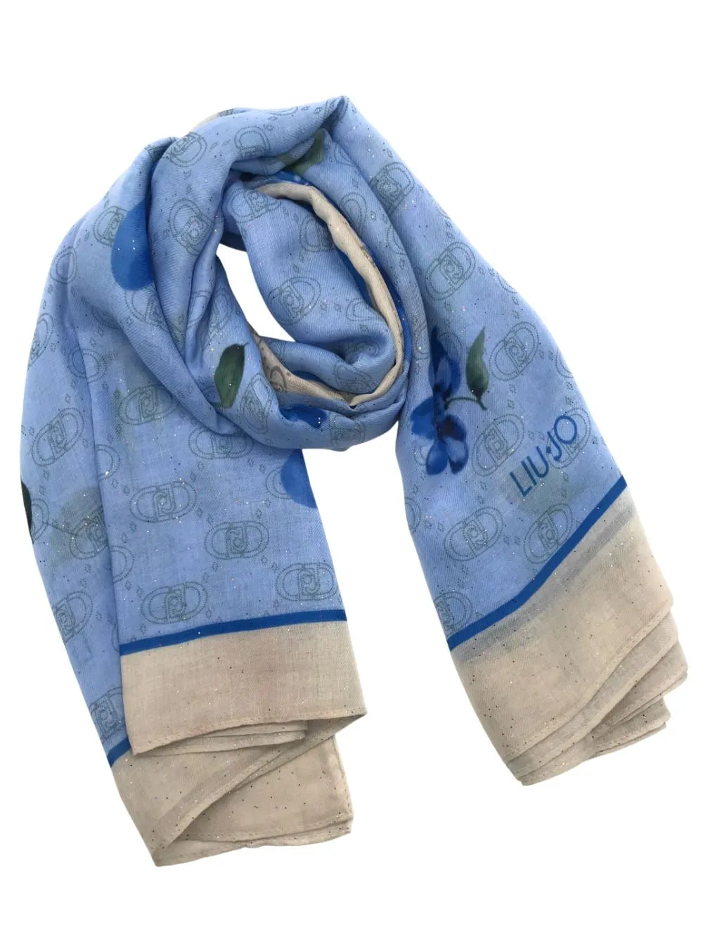 Foulard Donna Liu Jo con Motivo Floreale e Logo Iconico Blu TU | Giò Fashion