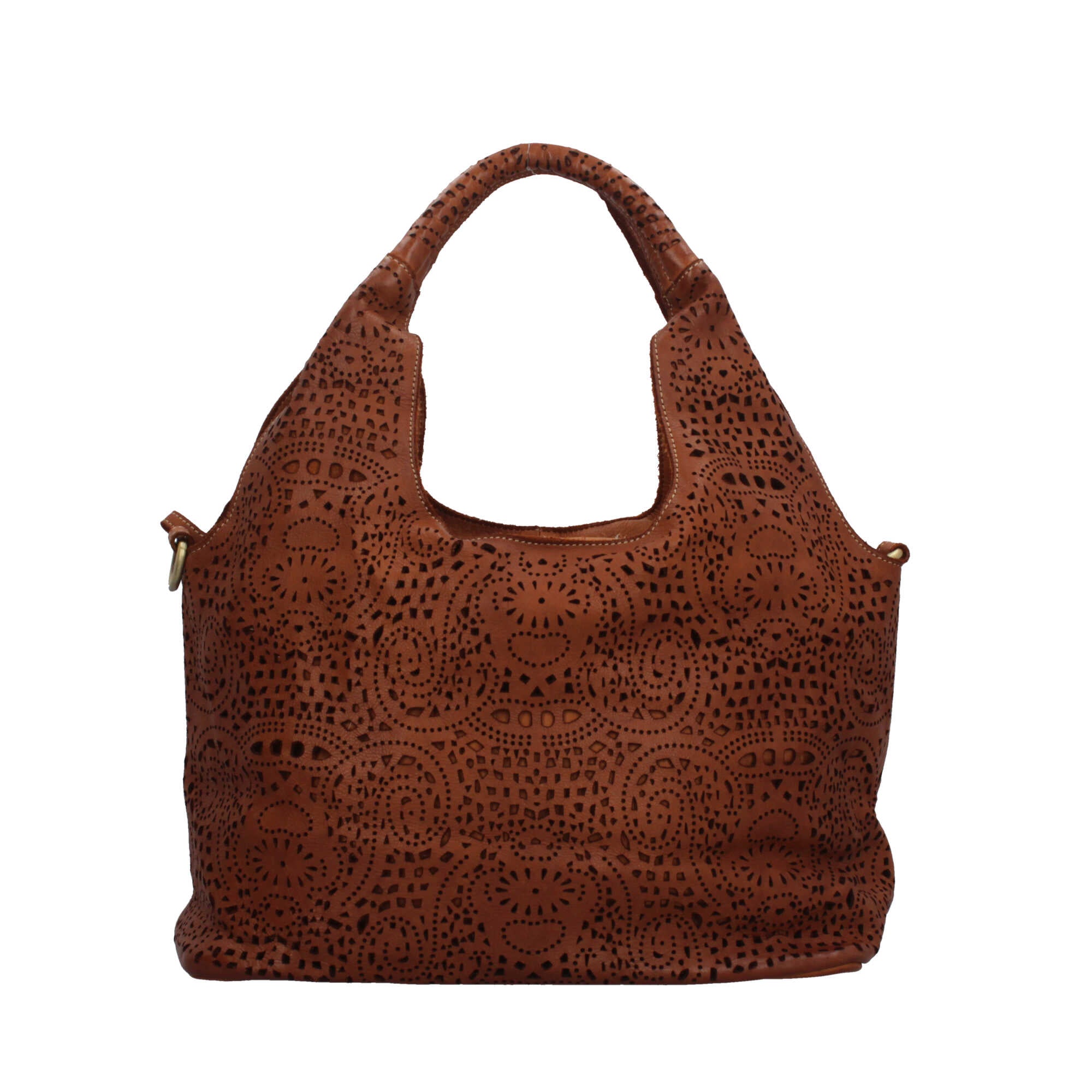 Borsa Made in Italy in vera pelle traforata con manico rigido