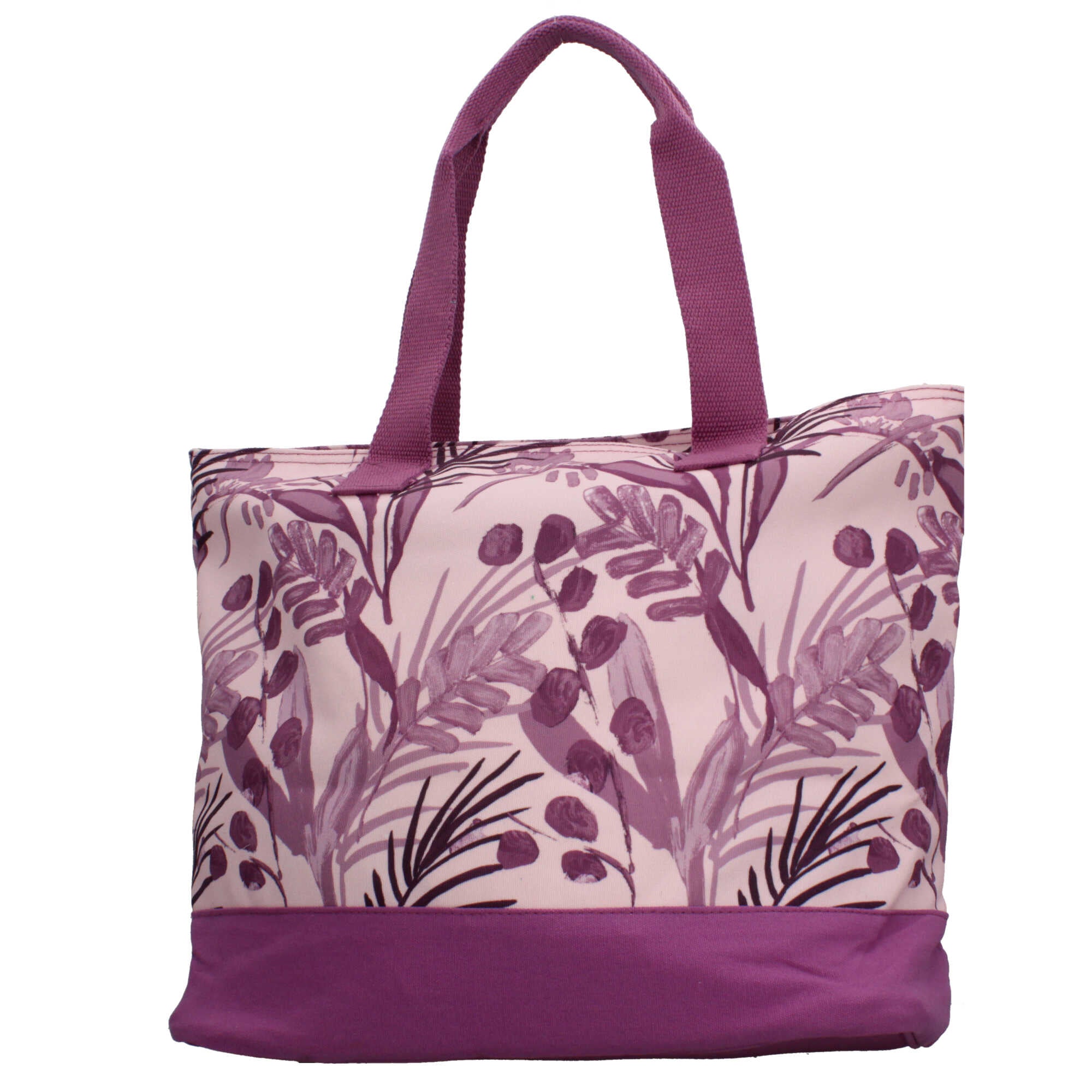 Borsa mare Kuve con fantasia tropicale e base rinforzata