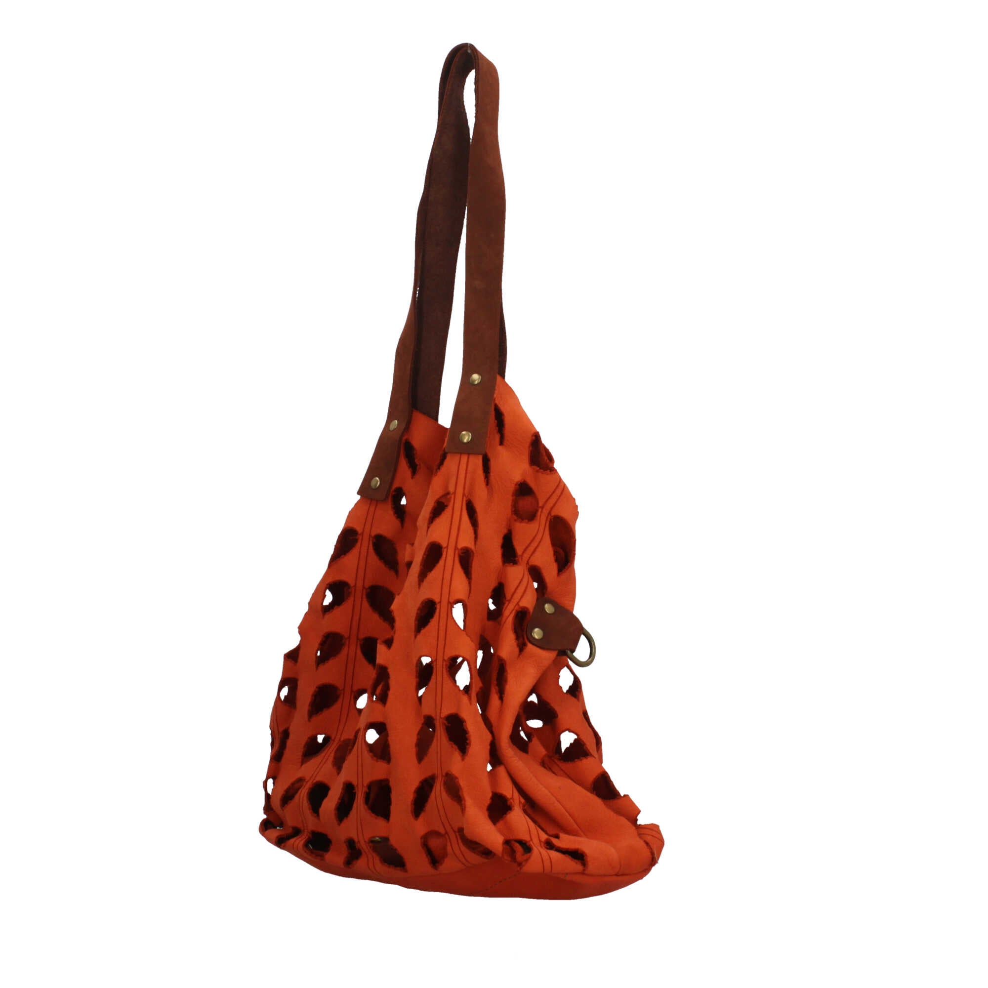 Borsa Made in Italy in vera pelle con traforatura a foglie