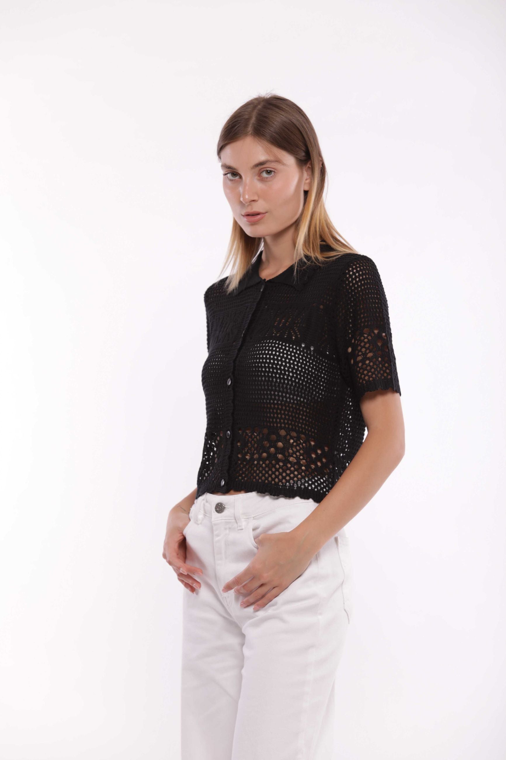 Cardigan Corto in Crochet con Maniche Corte Mimi Mua
