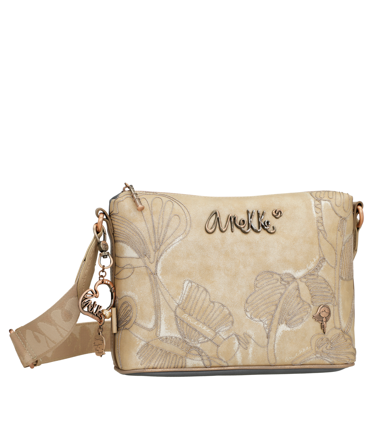 Borsa a tracolla Anekke compatta ed elegante con dettagli floreali Beige TU | Giò Fashion