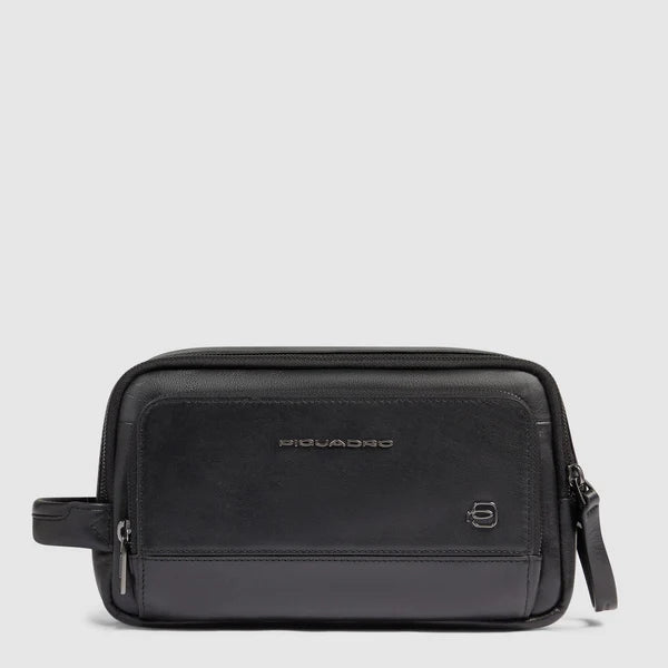 Piquadro beauty case uomo in pelle con scomparti organizzati