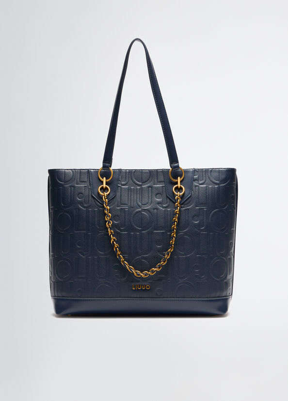 Borsa Shopper Donna Liu Jo con Logo in Rilievo e Catena Decorativa BLU TU | Giò Fashion