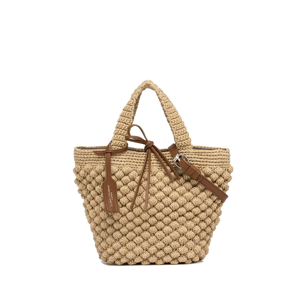 Borsa a mano Gianni Chiarini Bella in tessuto lavorato con dettagli in pelle Beige TU | Giò Fashion