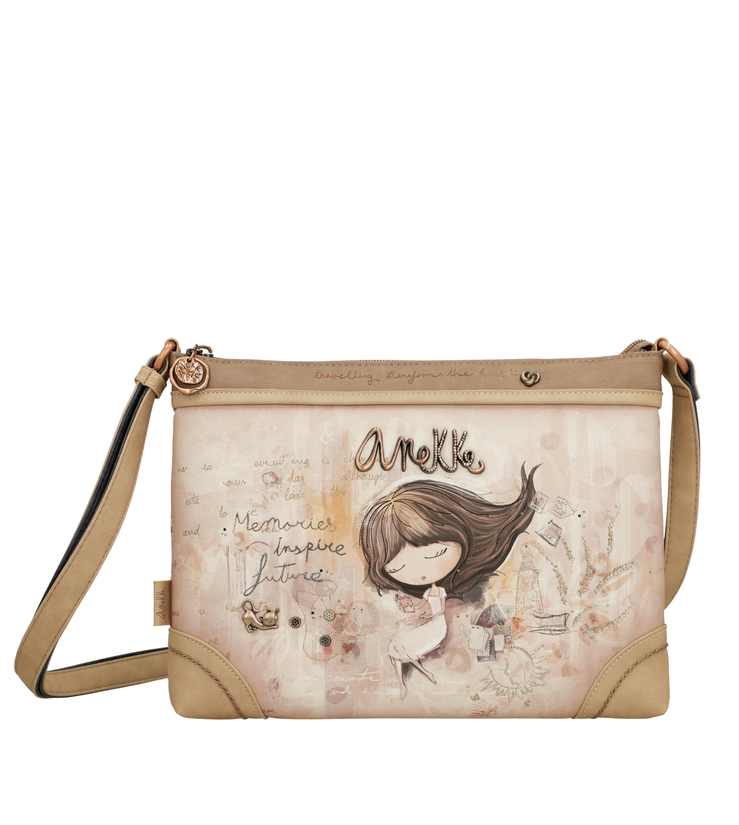 Borsa a tracolla Anekke sottile ed elegante con illustrazione esclusiva Beige TU | Giò Fashion