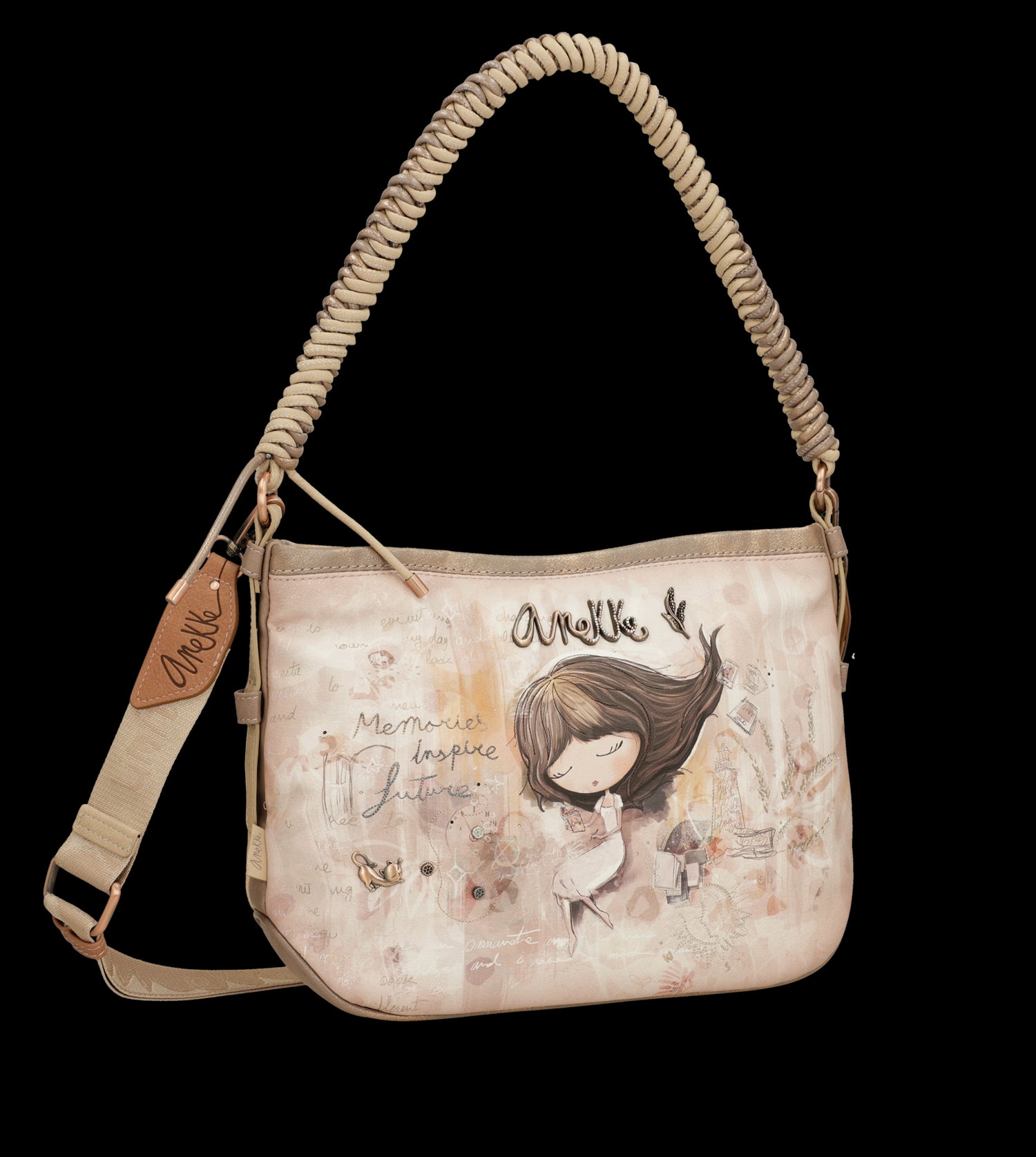 Borsa a spalla Anekke con tracolla intrecciata e design artistico