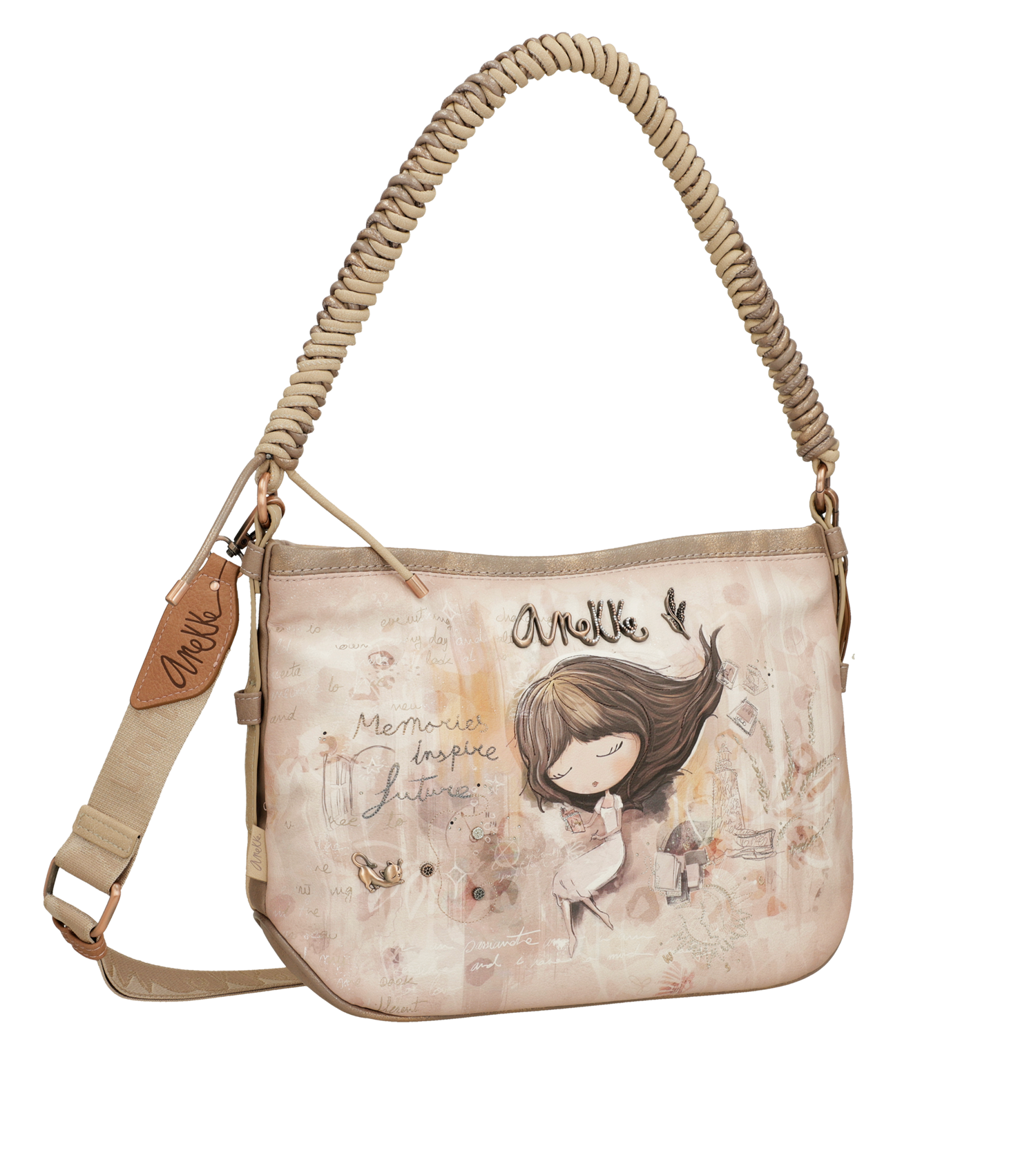 Borsa a spalla Anekke con tracolla intrecciata e design artistico Beige TU | Giò Fashion