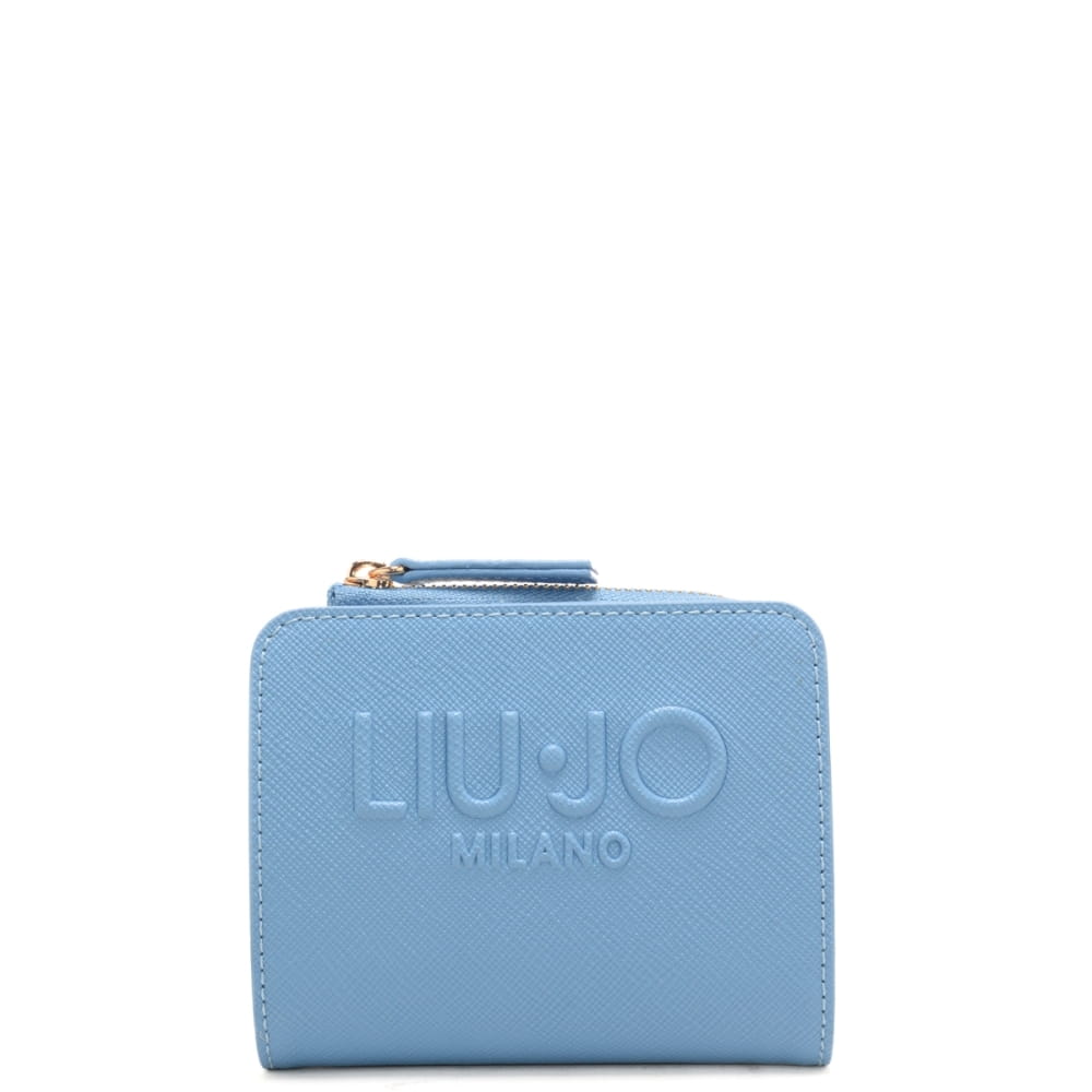 Portafoglio Liu Jo compatto con logo in rilievo e chiusura zip elegante AZZURRO TU | Giò Fashion