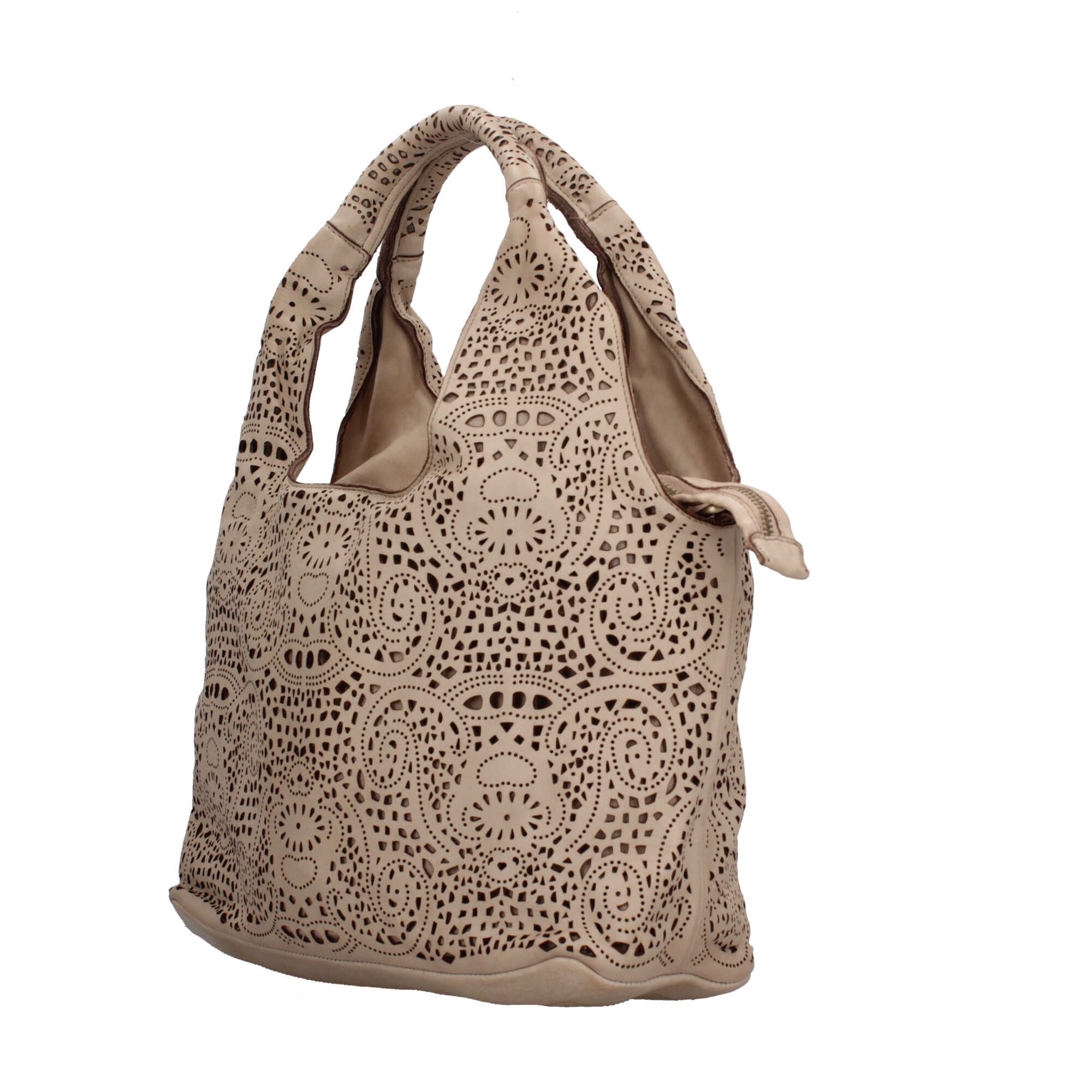 Borsa Made in Italy in vera pelle traforata con manico rigido