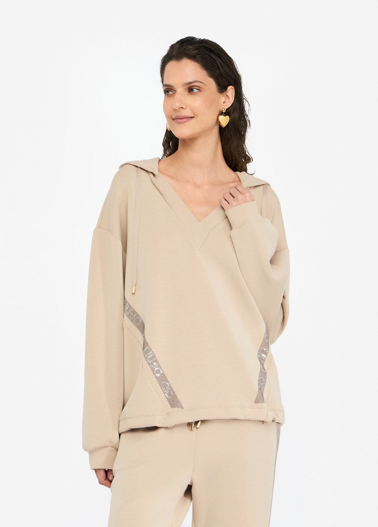Liu Jo felpa con cappuccio e dettagli logati Beige L | Giò Fashion