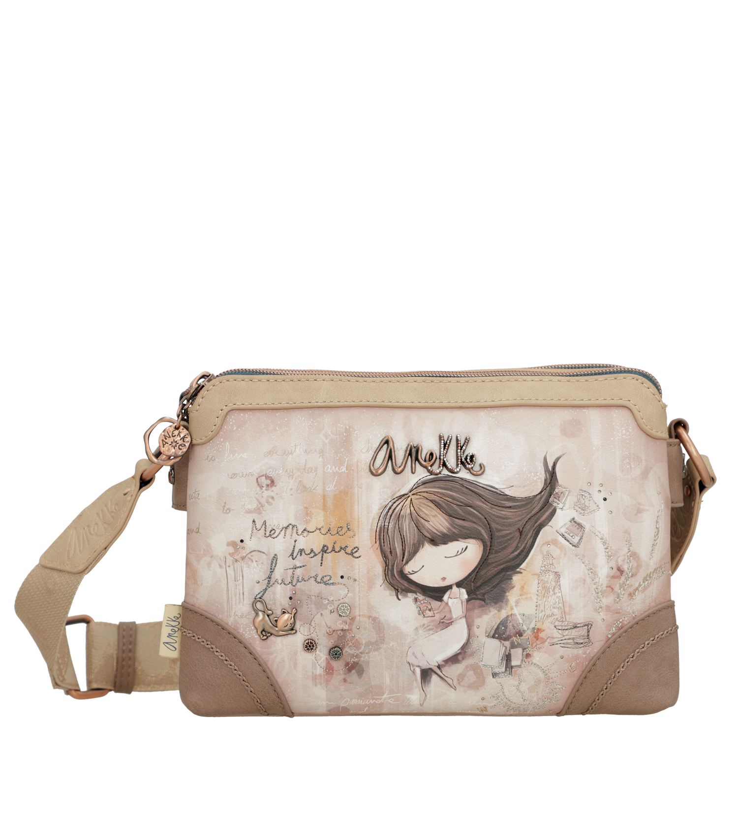 Borsa a tracolla Anekke compatta e raffinata con illustrazione esclusiva Beige TU | Giò Fashion