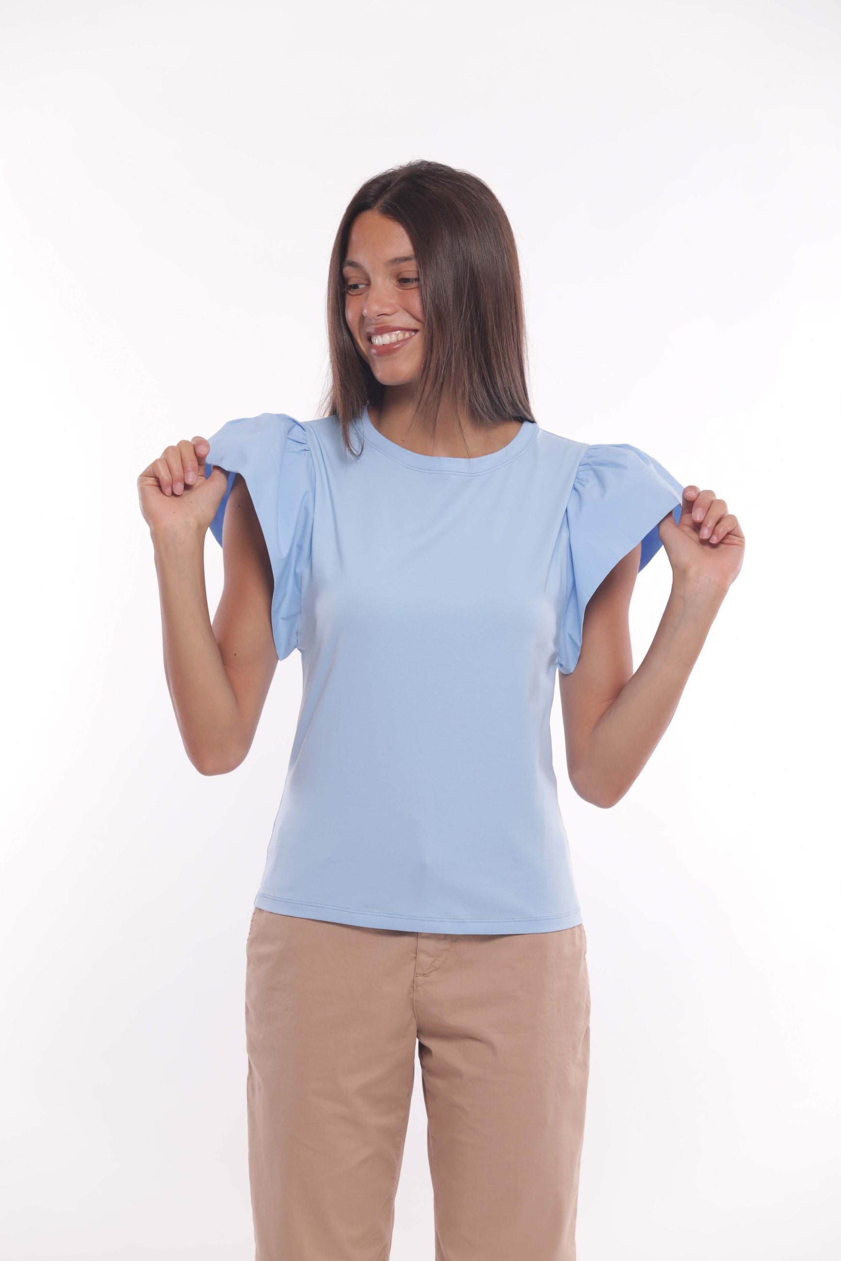 Minimua T-shirt con Maniche Volant e Taglio Elegante Blu S | Giò Fashion