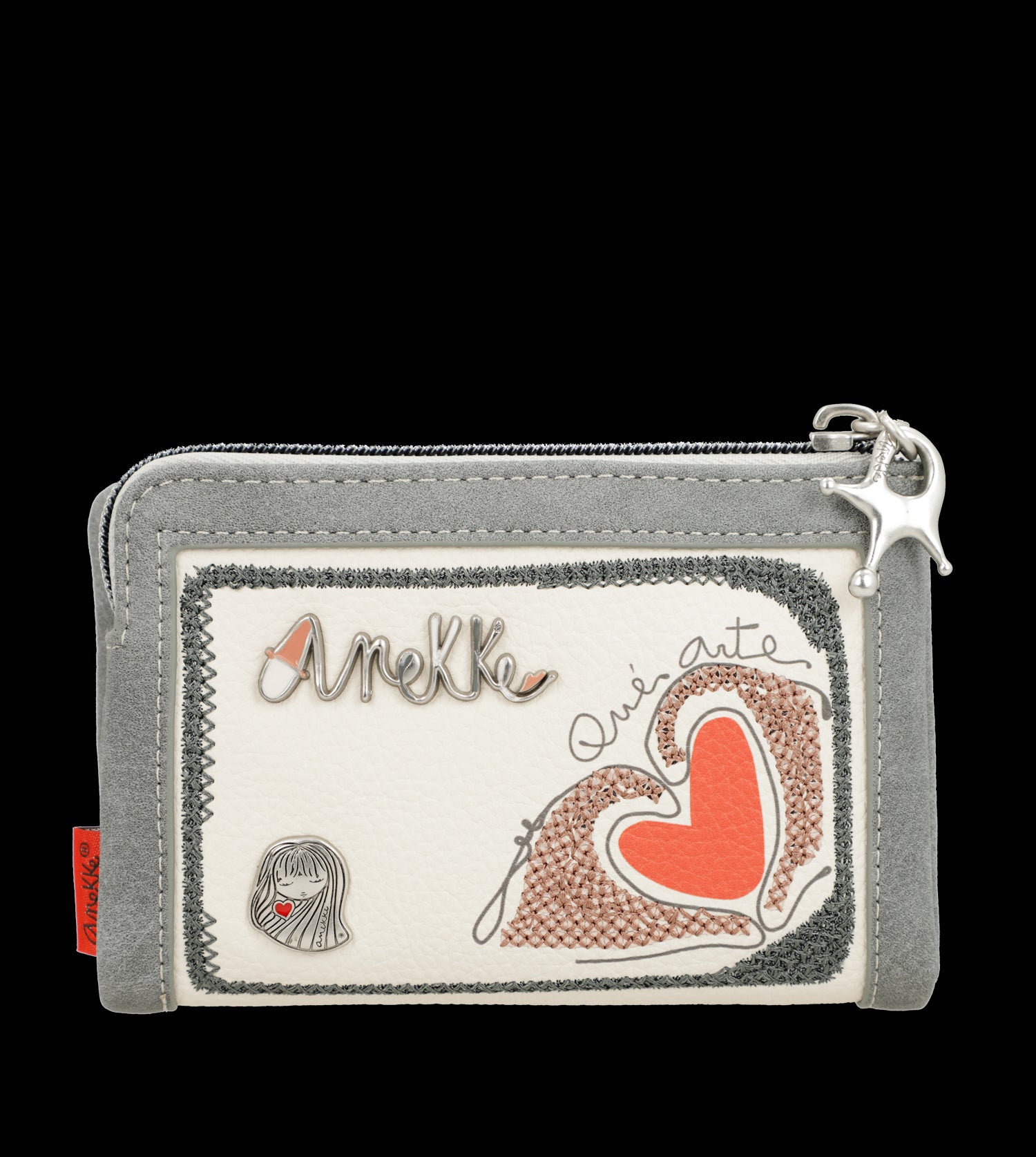 Portafoglio Anekke con cuore ricamato e chiusura zip