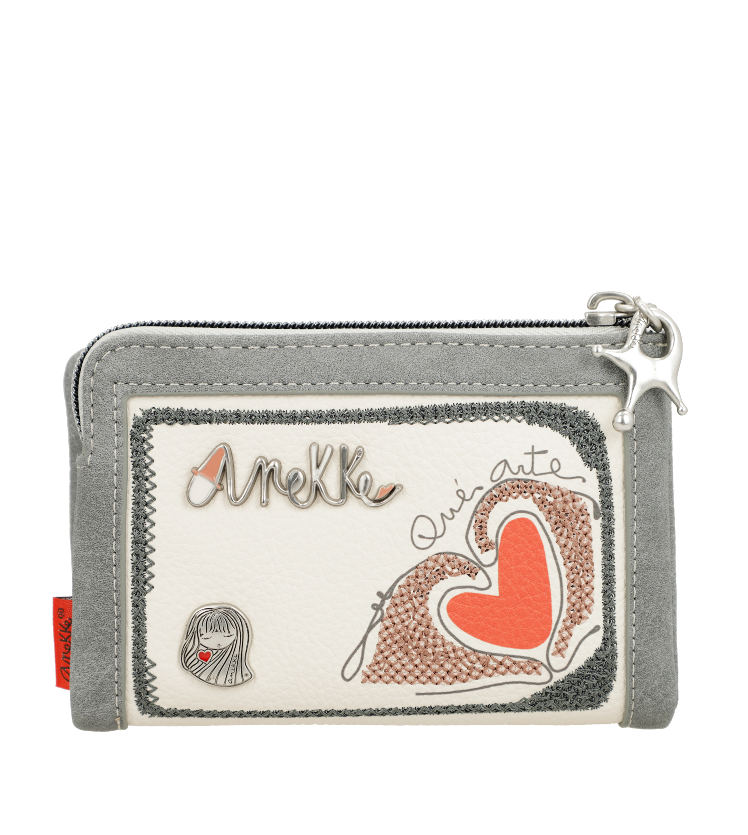 Portafoglio Anekke con cuore ricamato e chiusura zip Grigio TU | Giò Fashion