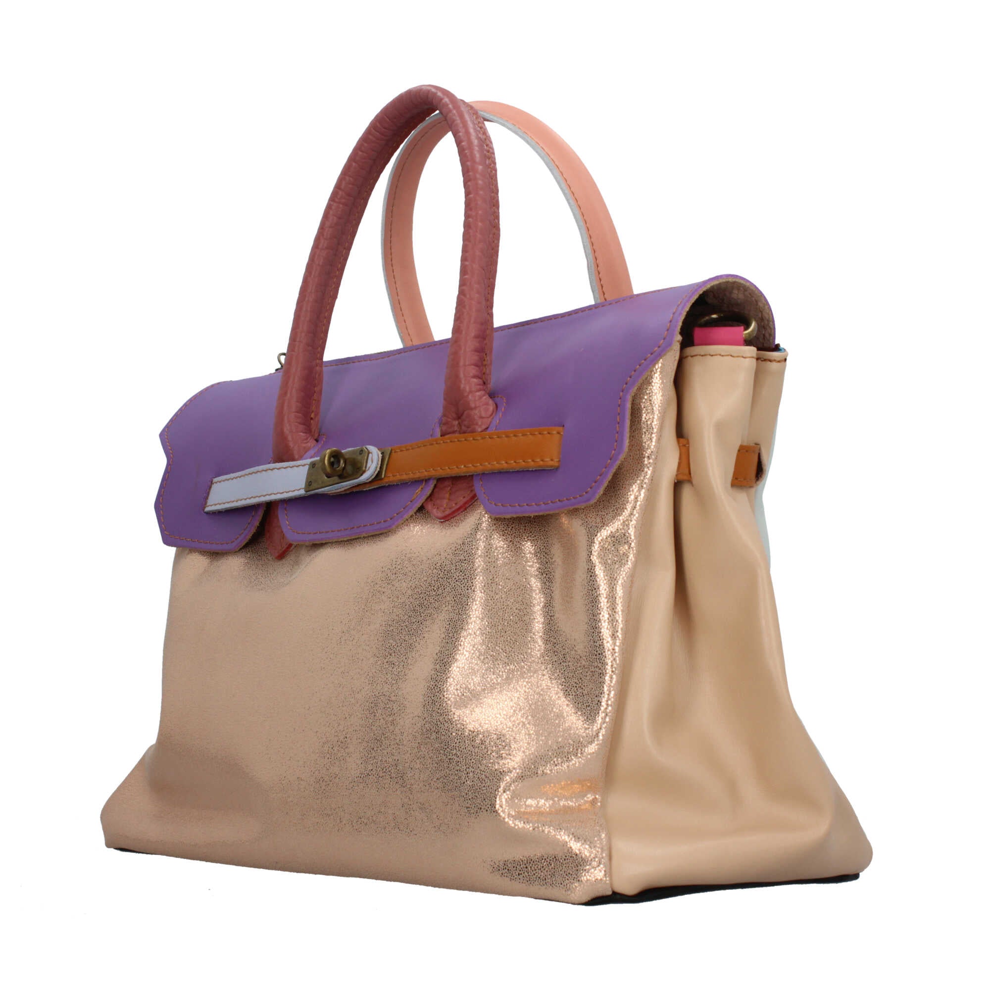 Borsa a mano elegante con design multicolore e chiusura twist