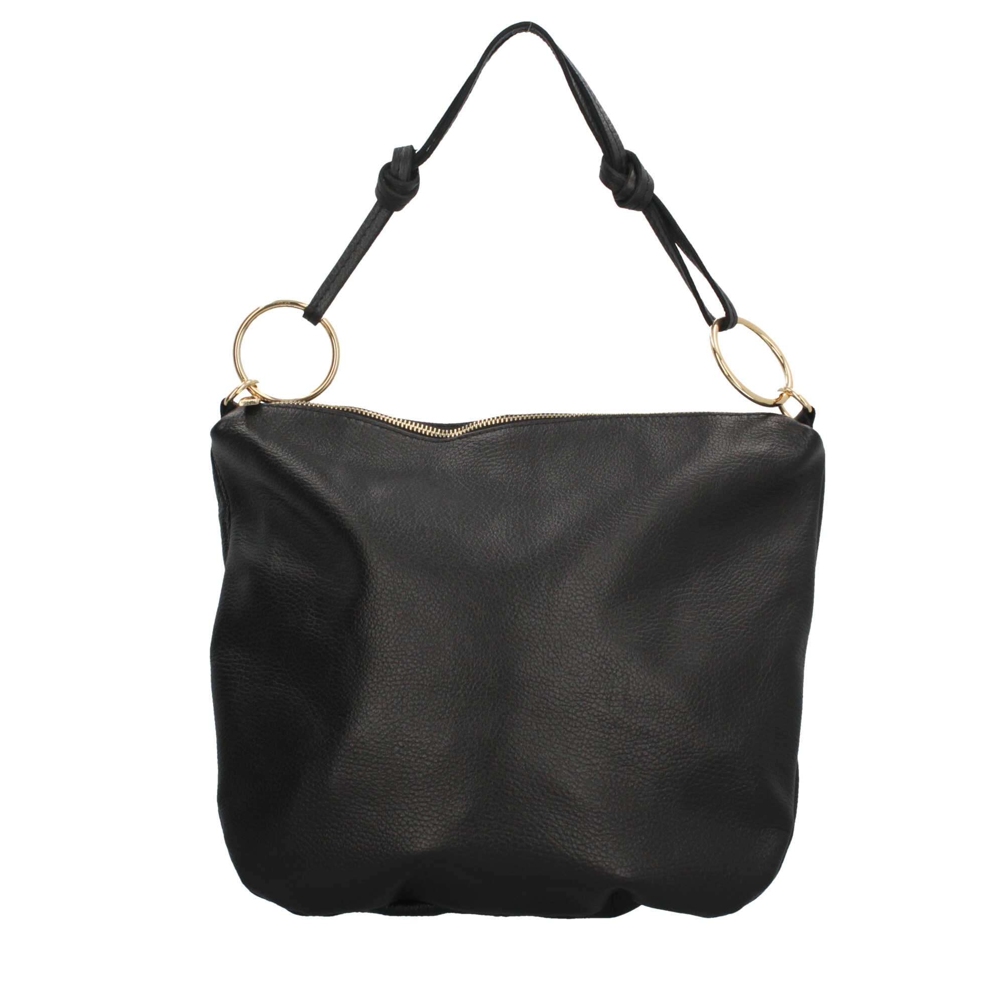Borsa a spalla in pelle Made in Italy con manico ad anelli